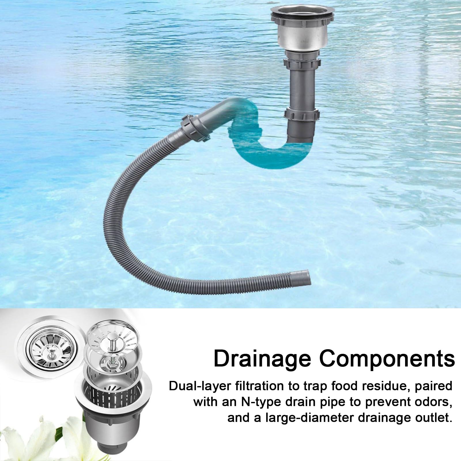 Fregadero Camper, Fregadero de Cocina con Grifo, Escurridor, Acero Inoxidable 304, Conjunto de Desagüe, para Caravana, Autocaravana o Bar de Barco