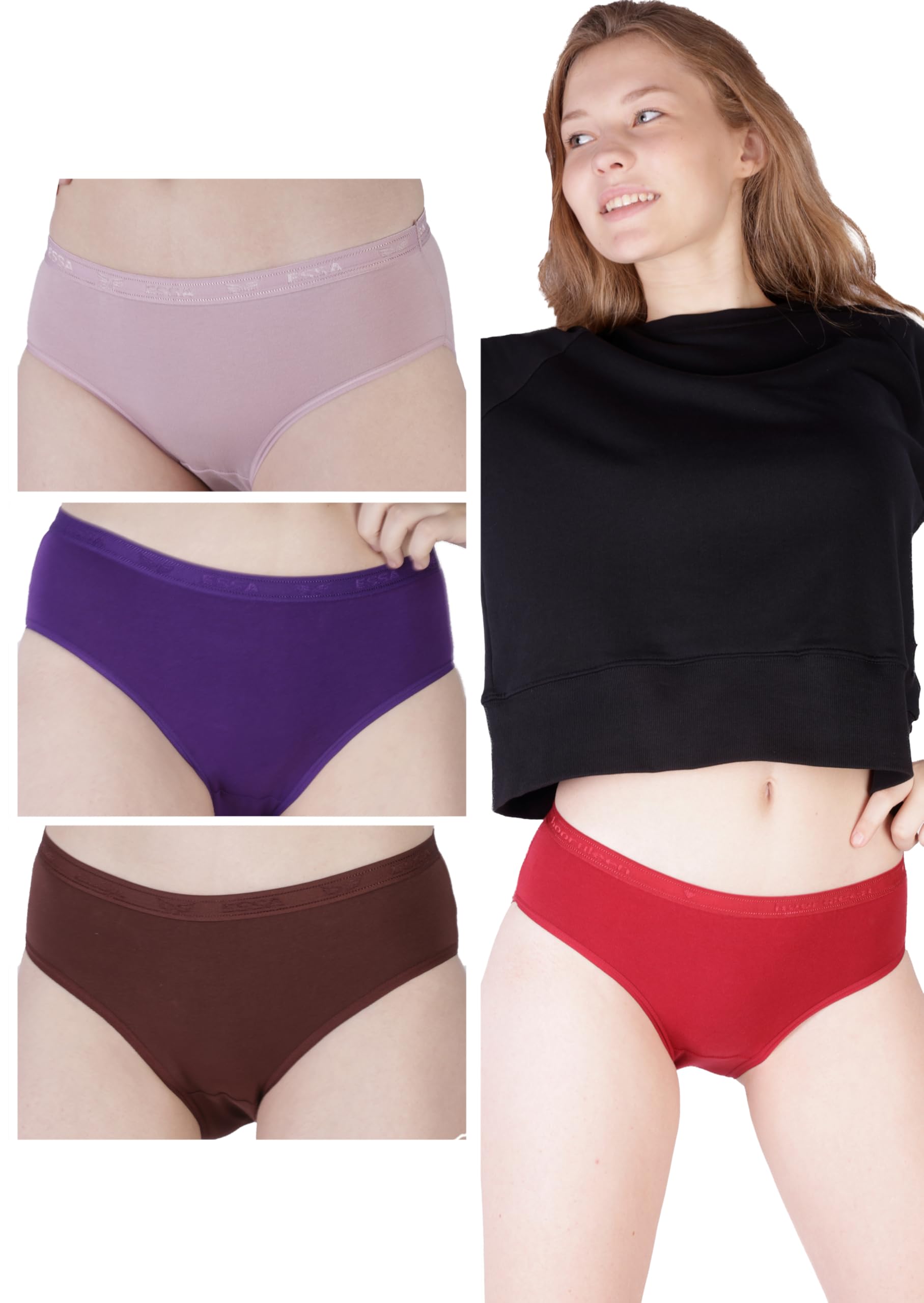 essa Angela Women's Briefs | Full Coverage,100% Cotton, Hosiery, Mid Waist | Outer Elastic Waistband | Hipsters, Underwear, Innerwear, Panties | Solid (Pack of 4) Multicolour-picture-37