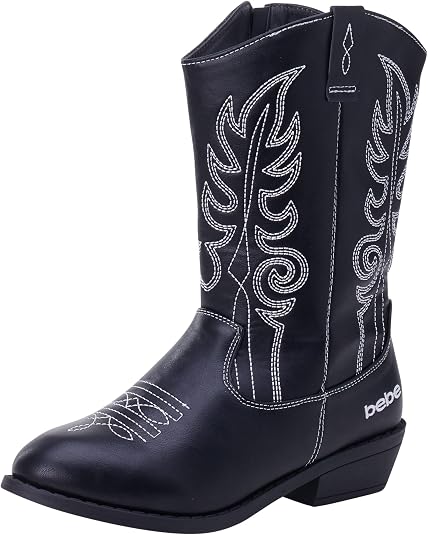 Bottes Cowboy Vintage Euzkadi Enfant - Cuir Noir - Fermeture éclair Et Snaps - Fabriqué Au Mexique