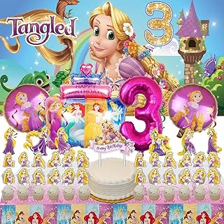 JUMPHOP Tangled Cake Topper 3rd Party Supplies 3 Rapunzel Decorations Birthday Banner Balloons Backdrop Decor