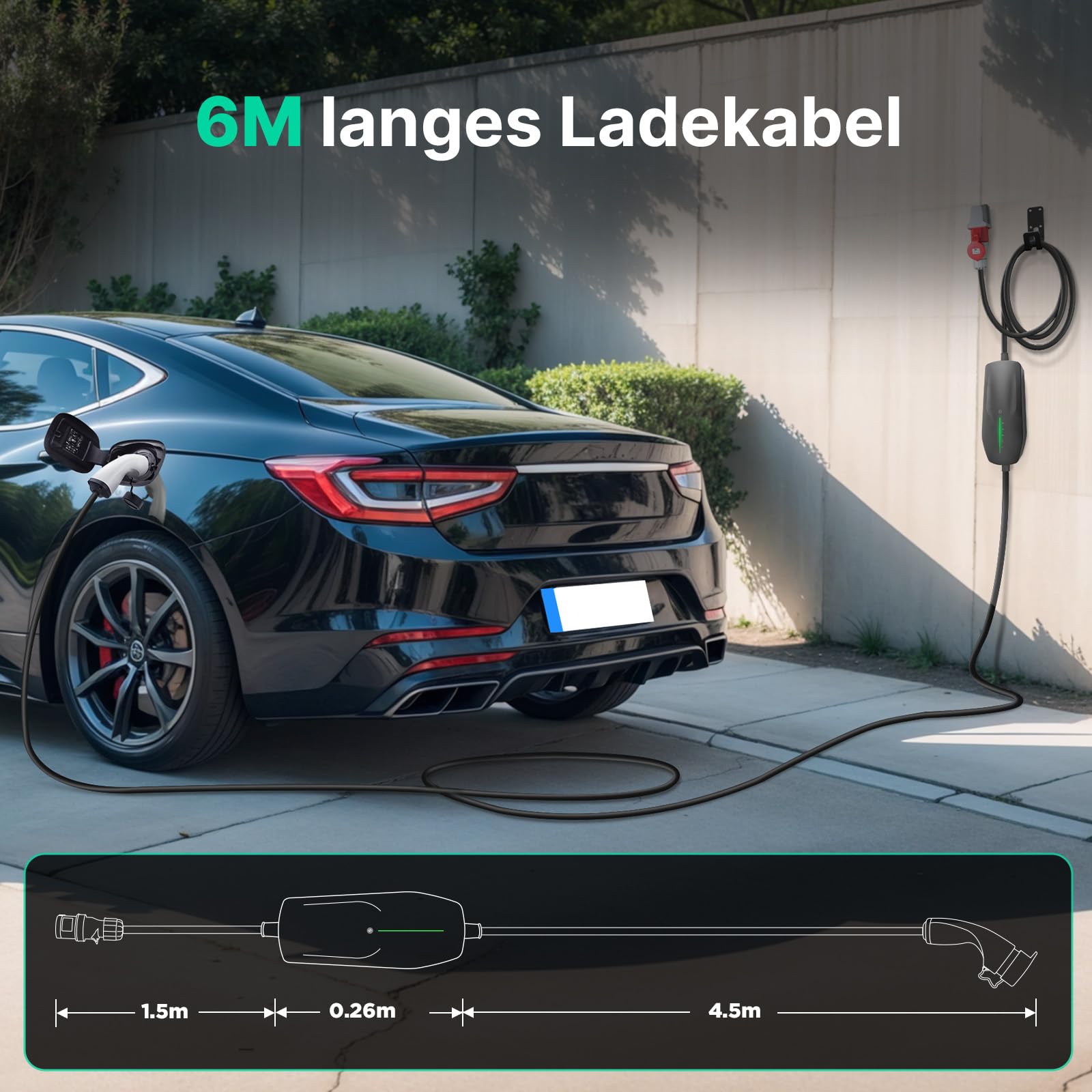 Typ 2 Mobile Wallbox 11KW mit 16A CEE Stecker, [ 3-phasig | 6A -16A | 6m Ladekabel ] der Tragbare EV Ladegerät, IP66 Wasserdicht Mobile Ladestation für EV PHEV Tragbare Taschen