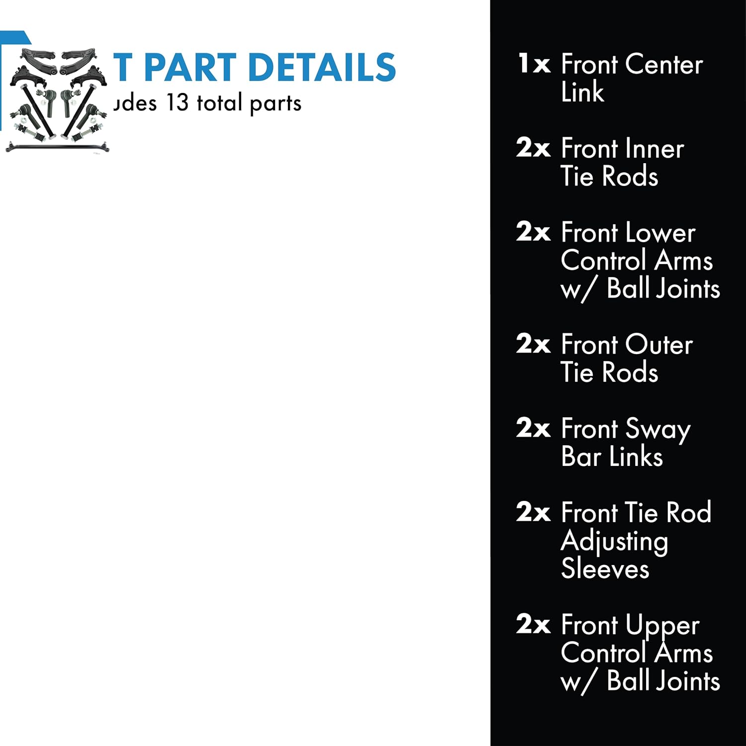 TRQ Front Steering & Suspension Kit Compatible with 2000-2004 Nissan Xterra NI4510103 NI4511103 NI4512100 NI4513100