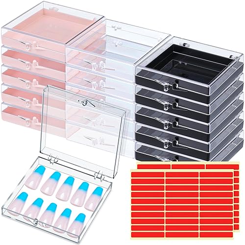 Miniatura 7 de 15 cajas de uñas a presión, vitrina de exhibición de uñas, 30 piezas de cinta adhesiva de doble cara, embalaje de uñas, contenedor de uñas