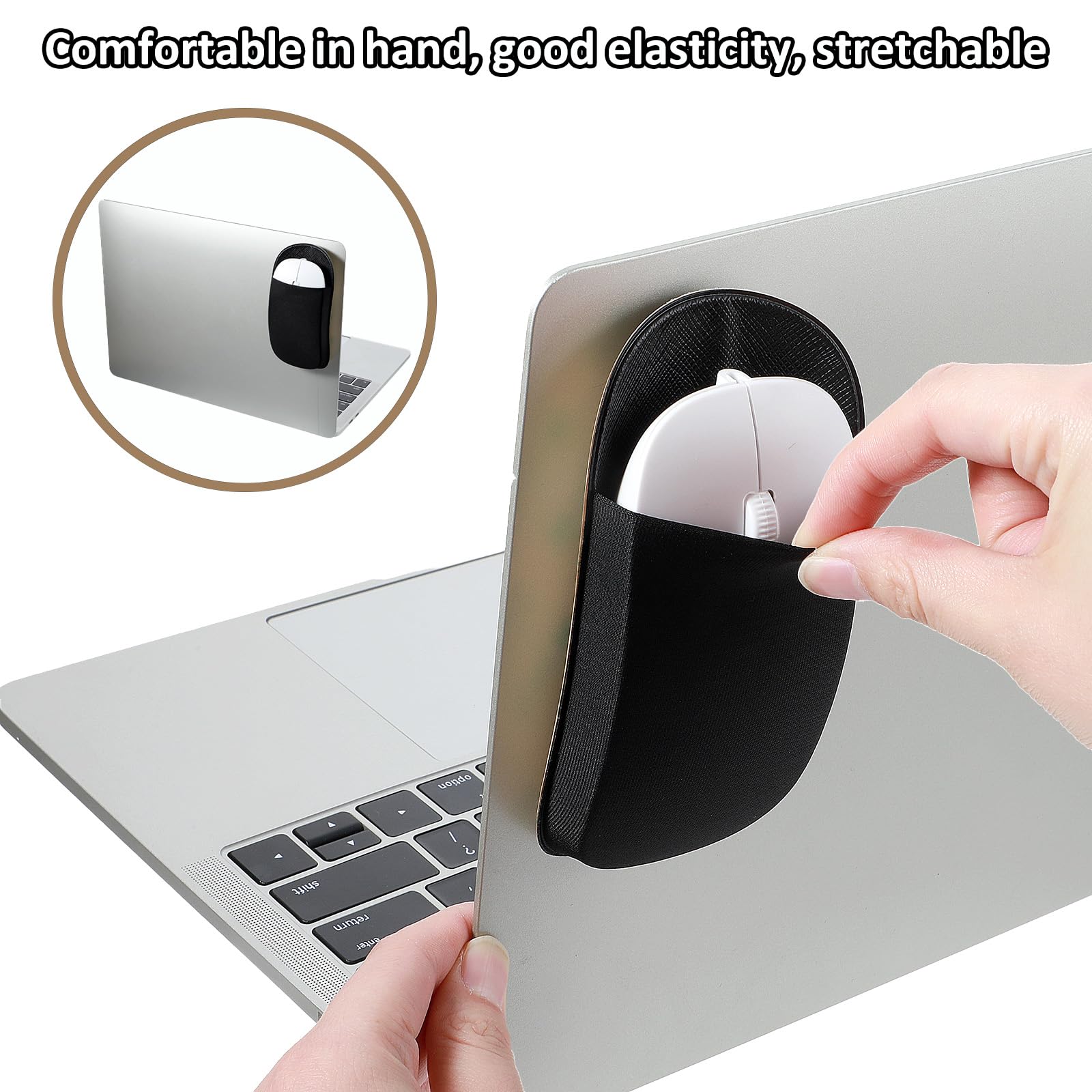 Selbstklebende Maus Tasche Schwarz, Ovale Maustasche, Laptop Tasche Kompatibel, Universelle Aufklebbare Maustasche, Schlanker Klebetasche für Laptop, Büro, Zuhause