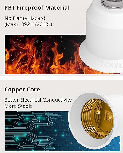 Miniatura 4 de JACKYLED Paquete de 10 adaptadores E12 a E26 E27 para lámpara de araña E12 a enchufe mediano E26 E27 convertidor base de bombilla convertidor