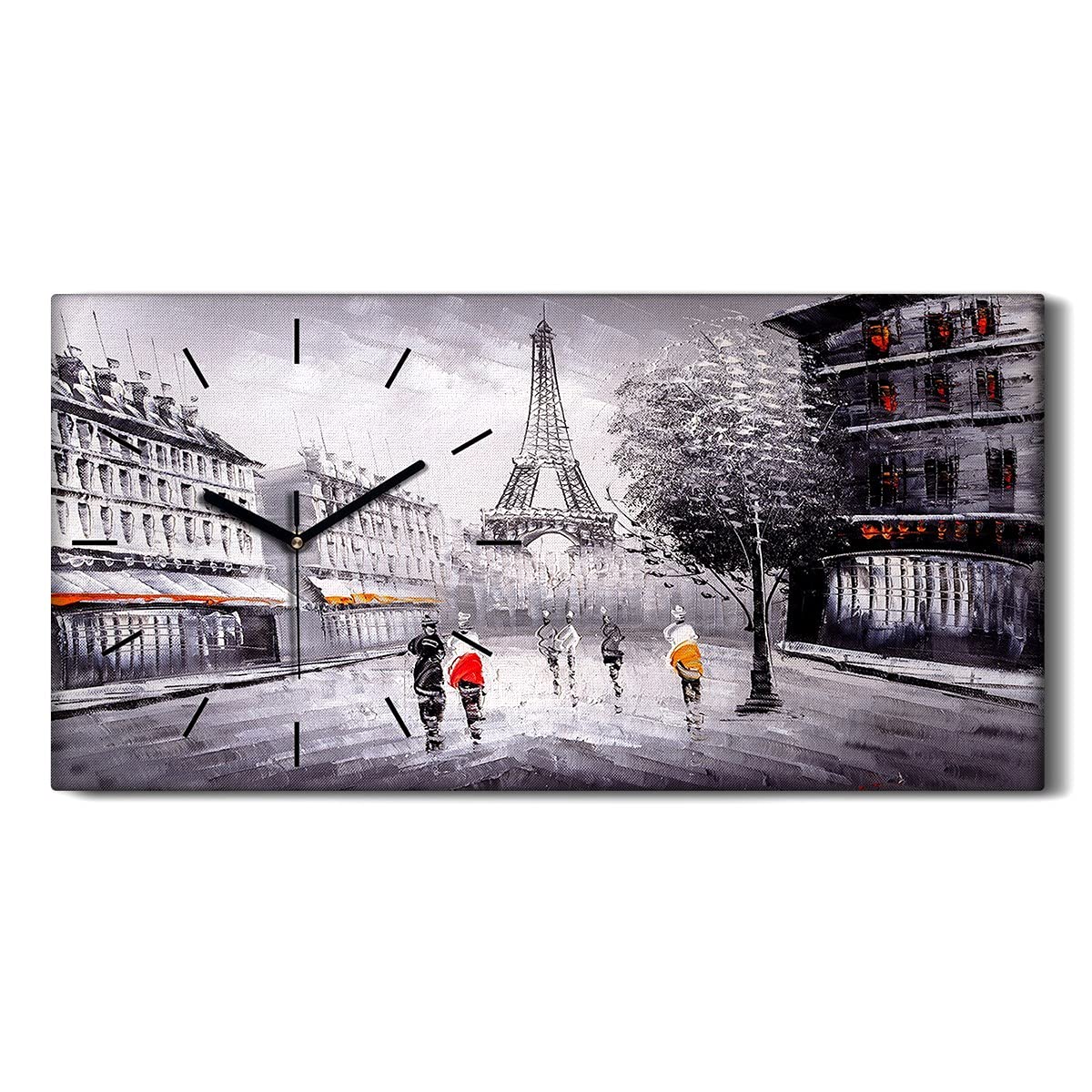 Horloge sur Toile Salon Chambre Décoration - Ambiance Street Paris Eiffel avec Aiguilles Noires