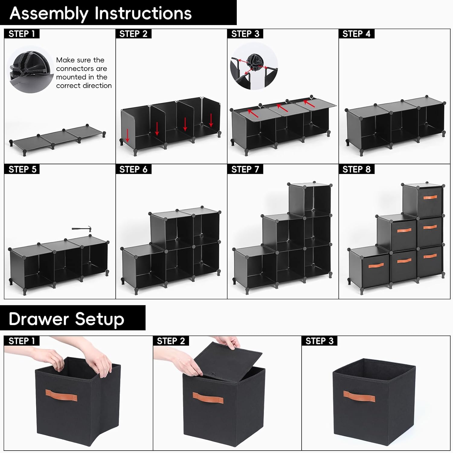 Cube Storage Organizer with Storage Bins, 6-Cube Shelves Units with 6 Organizer Bins, DIY Plastic Storage Shelves with Mallet, Closet Clothes Storage Shelves for Home, Bedroom, Living Room