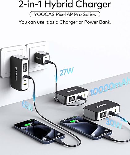 Miniatura 2 de Banco de energía portátil, cargador híbrido 2 en 1, 10000 mAh, cargador portátil de 45 W con cargador de computadora portátil de 65 W, USB CA, 3