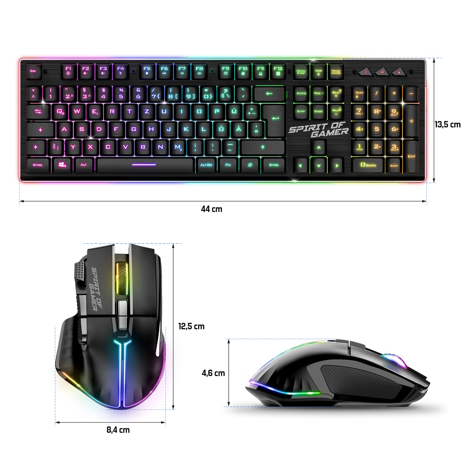 SPIRIT OF GAMER x Ultimate 600 | Gaming Tastatur Maus Set Kabellos Schwarz Wiederaufladbar RGB | DE Layout | Semi Mechanisch | Aluminiumplatte | 4800 DPI Wireless Mouse | Für PS5, PS4, PC, Xbox