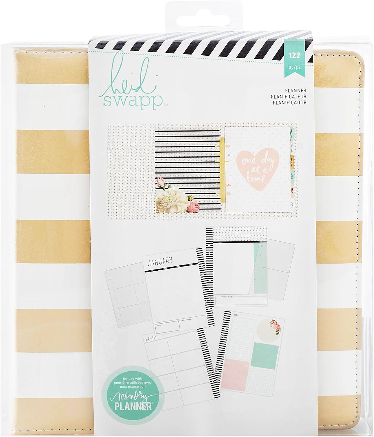 Heidi Swapp Large Memory Planner by American Crafts | Gold and White Striped | 122 Pieces