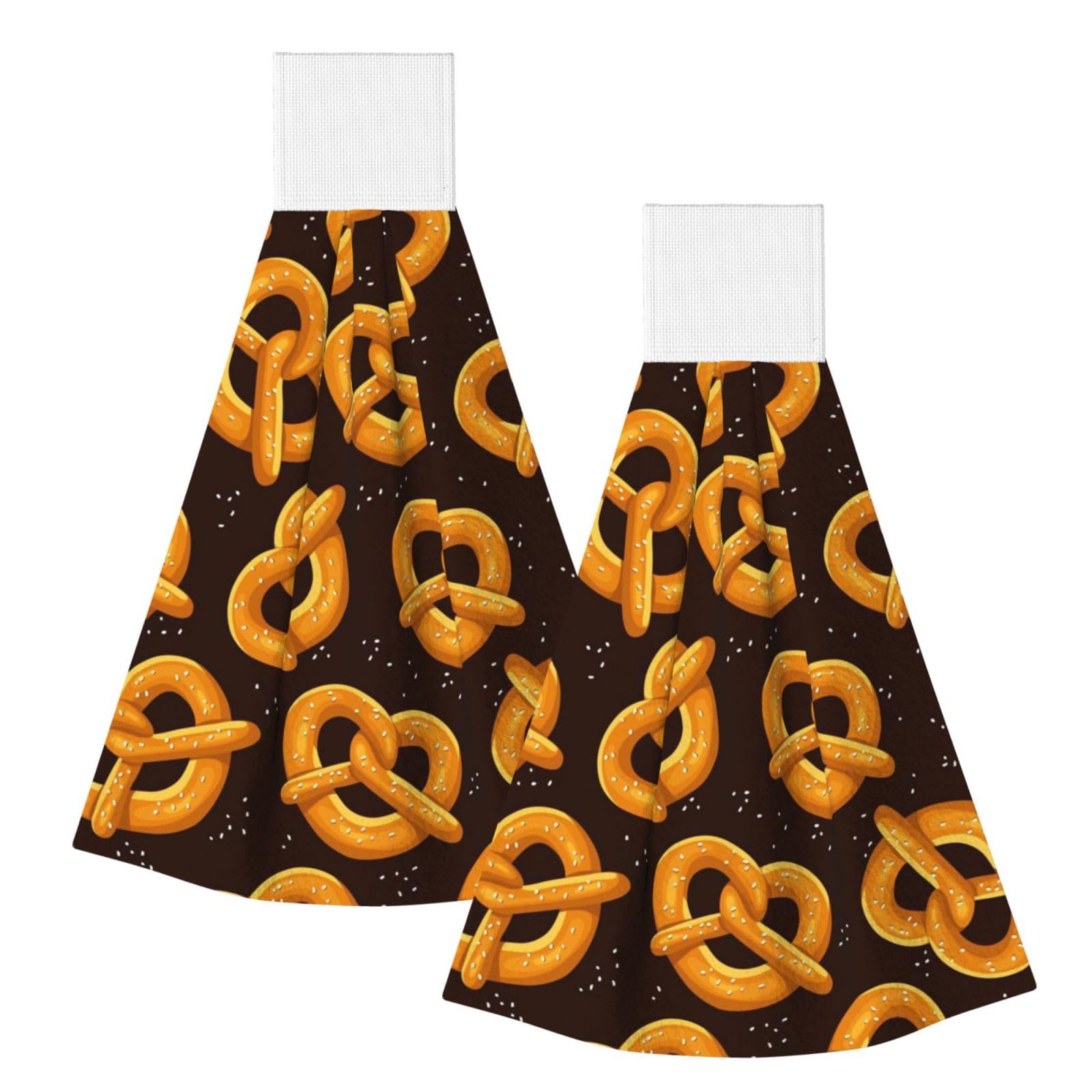 DOPKLNA Cartoon Pretzel, 2 Pcs Hanging Coral Fiber Hand Towels for Bathroom, Absorbent Kitchen Towels