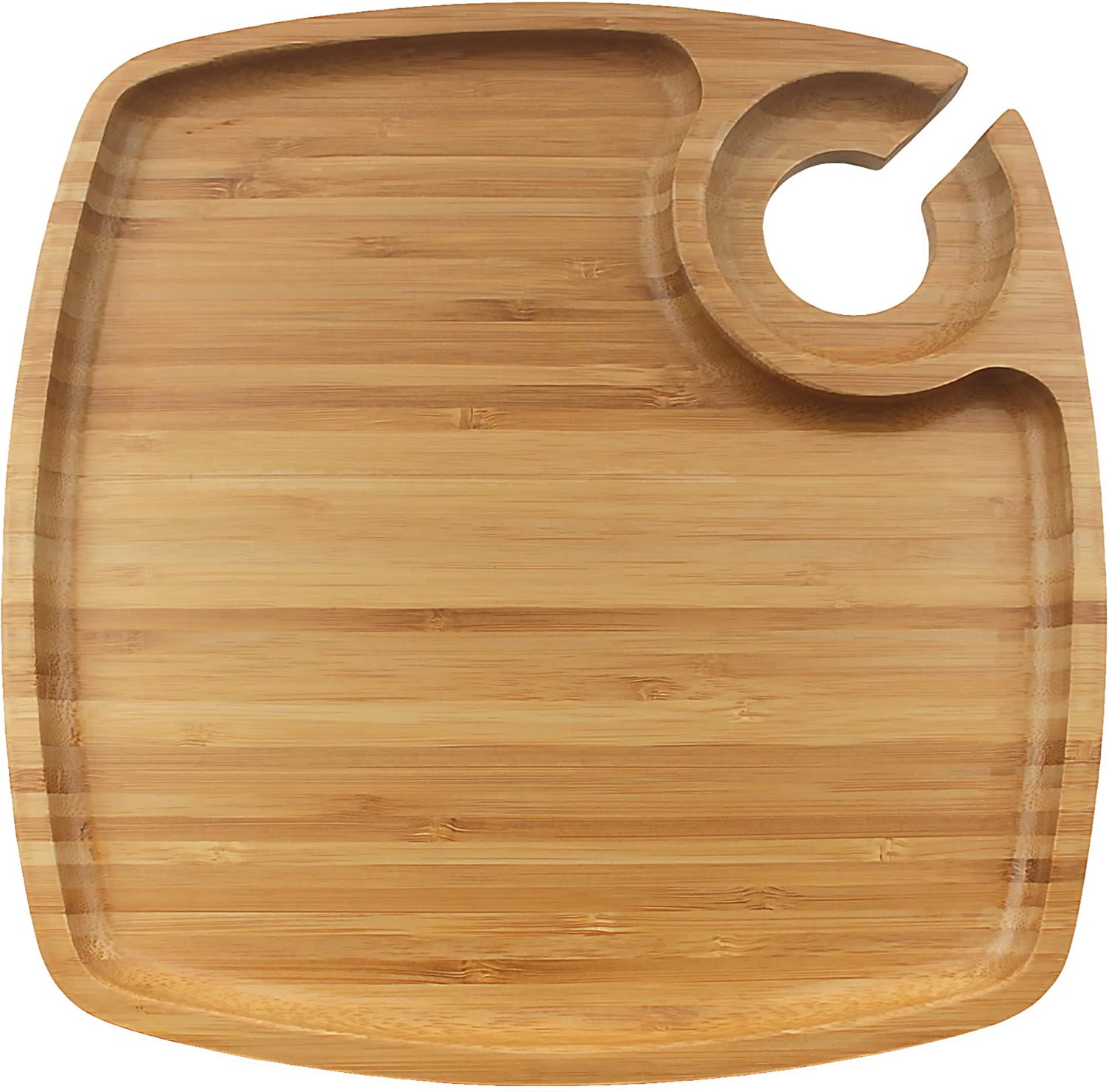 BambooMN 10" x 10" Bamboo Reusable Dinnerware Wine Glass Holder Square Dug Out Plates for Catered Events, Holidays, or Home Use Supplies, 4 Pcs