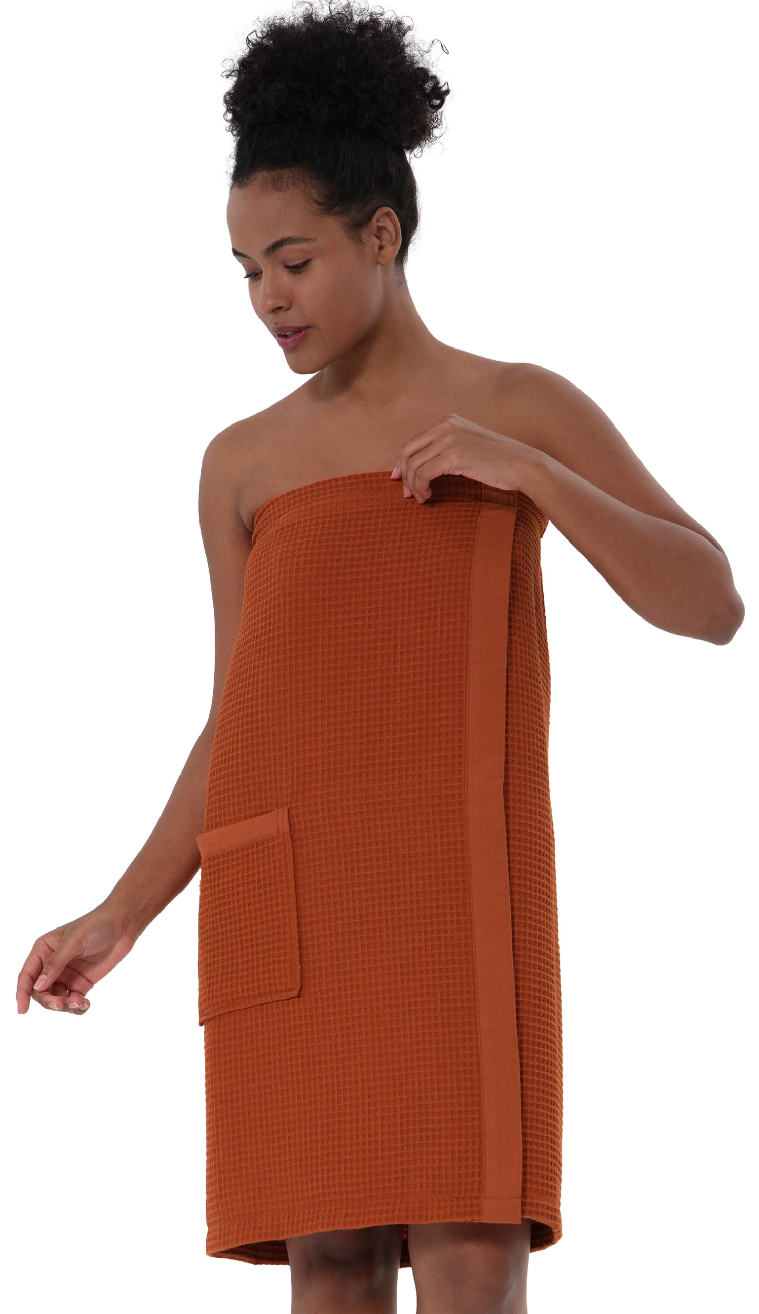 SEYANTE Women's Organic Waffle Spa Wrap, GOTS Certified 100% Turkish Cotton, Lightweight Bath Towel Wrap Adjustable Closure