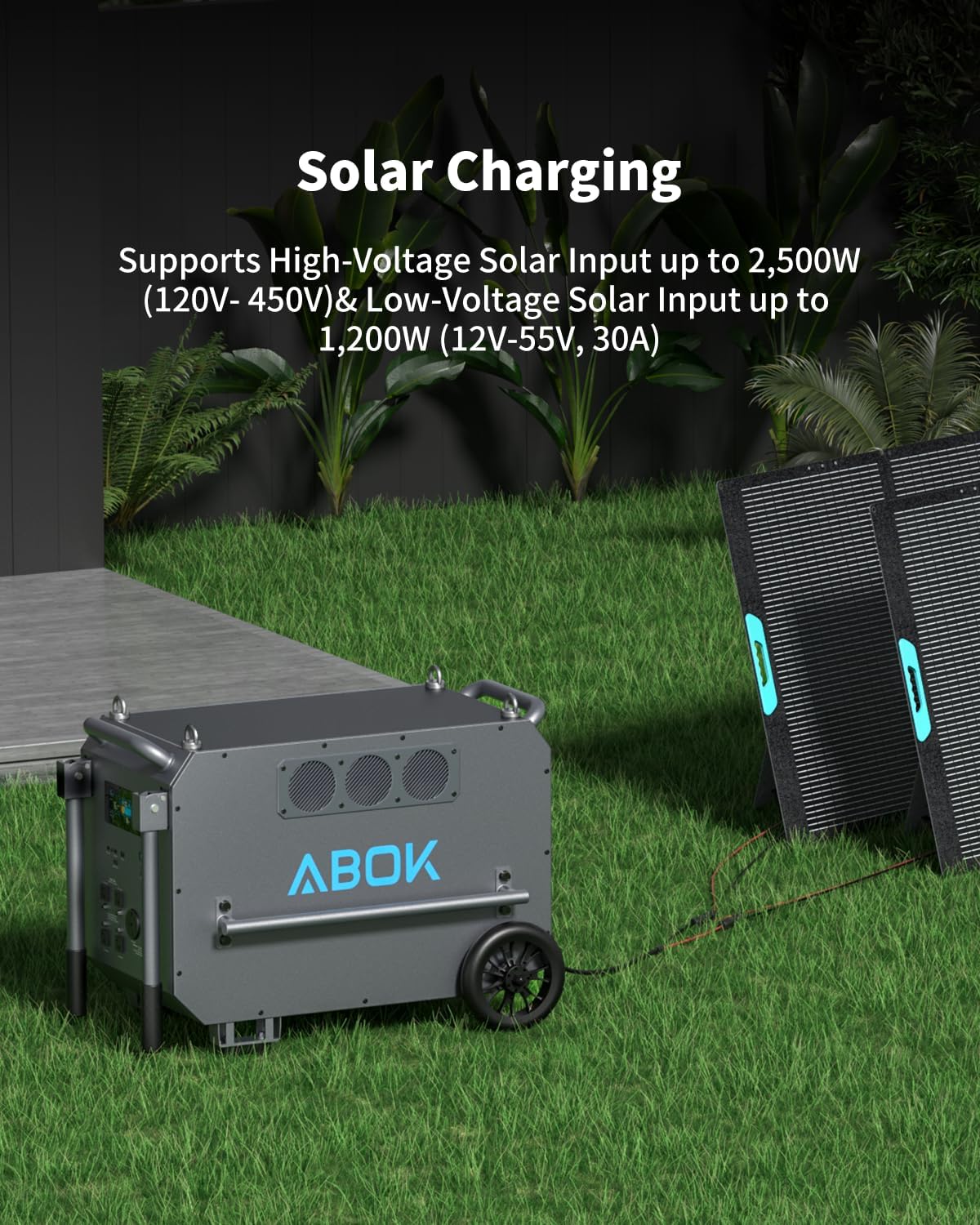 ABOK Ark7200 charging with solar panels