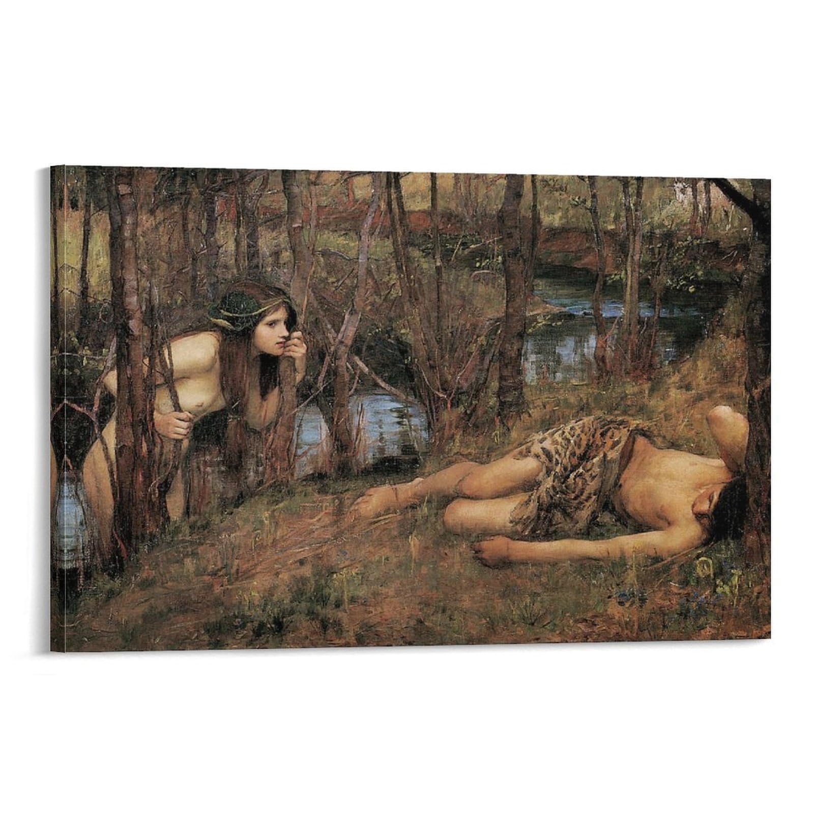 John William Waterhouse Prints 《A Naiad Or Hylas with A Nymph 1893》 Wall Art Poster Canvas Wall Art Picture Prints Hanging Photo Decor Home Artworks 12x18inch(30x45cm)