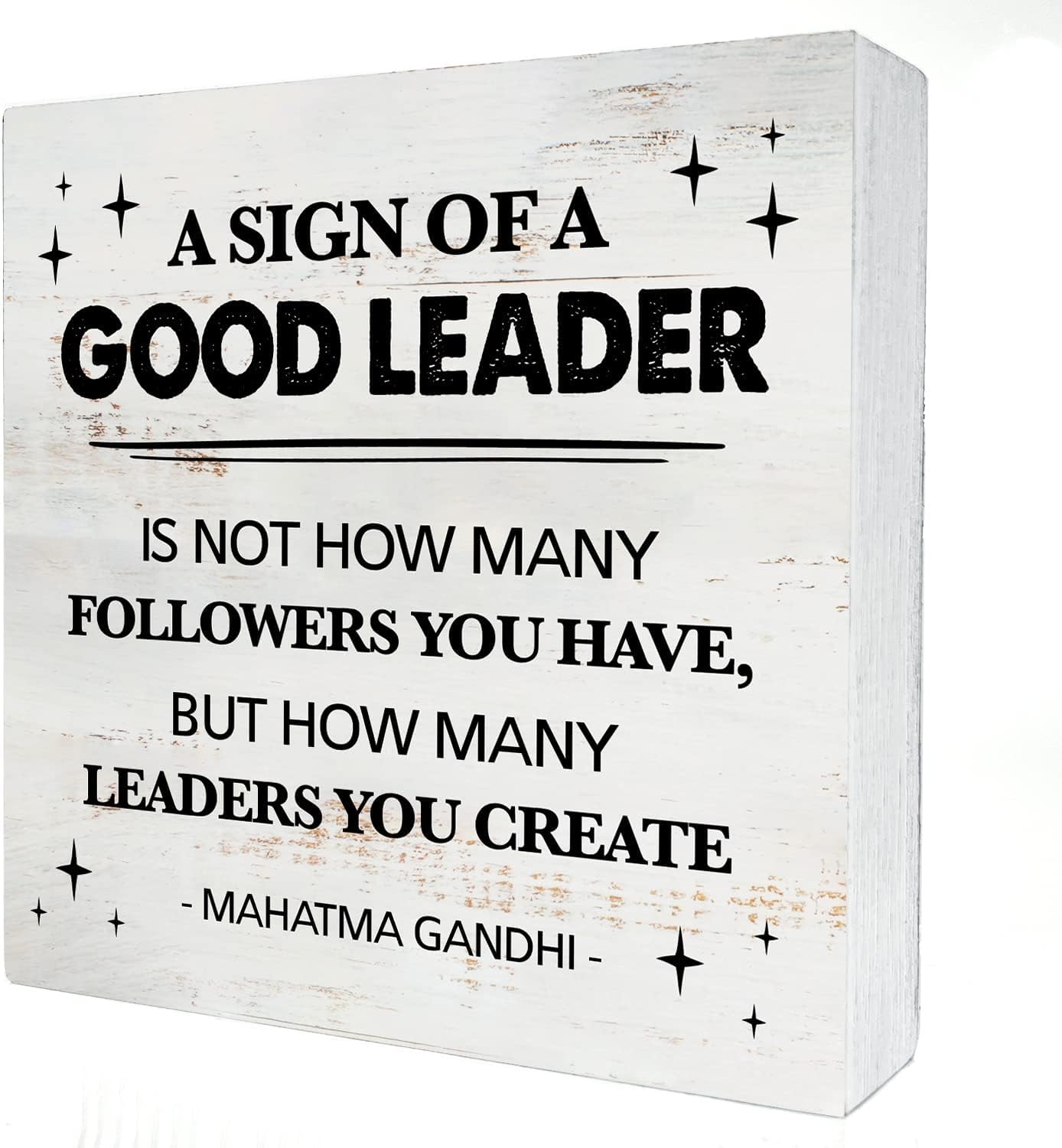 7x7 Inch Leadership Quote Box Sign Rustic White Desk Shelf Decor