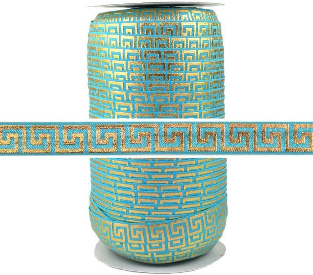 100 Yards - Black with Gold Metallic Maze - 5/8" Fold Over Elastic - ElasticByTheYard