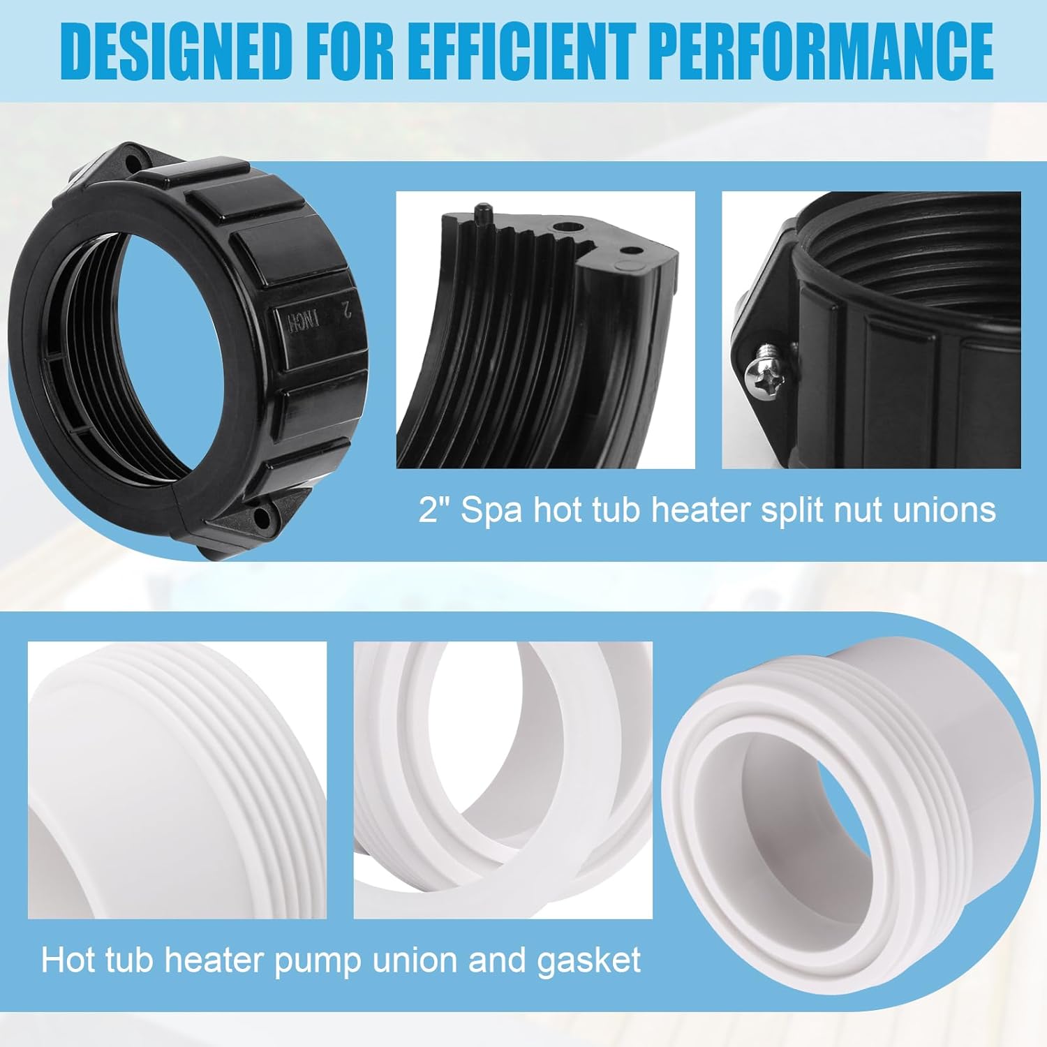 XT Hot Tub Heater Split Nut Union & Tailpiece 2" Adaptor Set of 2