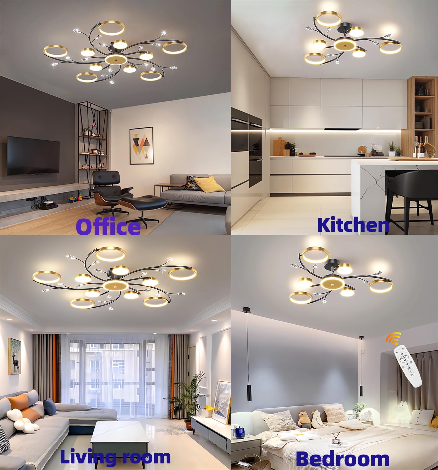 Moderne LED Deckenlampen Wohnzimmer Einbauleuchten Schlafzimmer Gold Dimmbare Deckenleuchten Pendelleuchten Mit Fernbedienung Geeignet FüR KüChe Esszimmer BüRo Deckenleuchte (6+1)