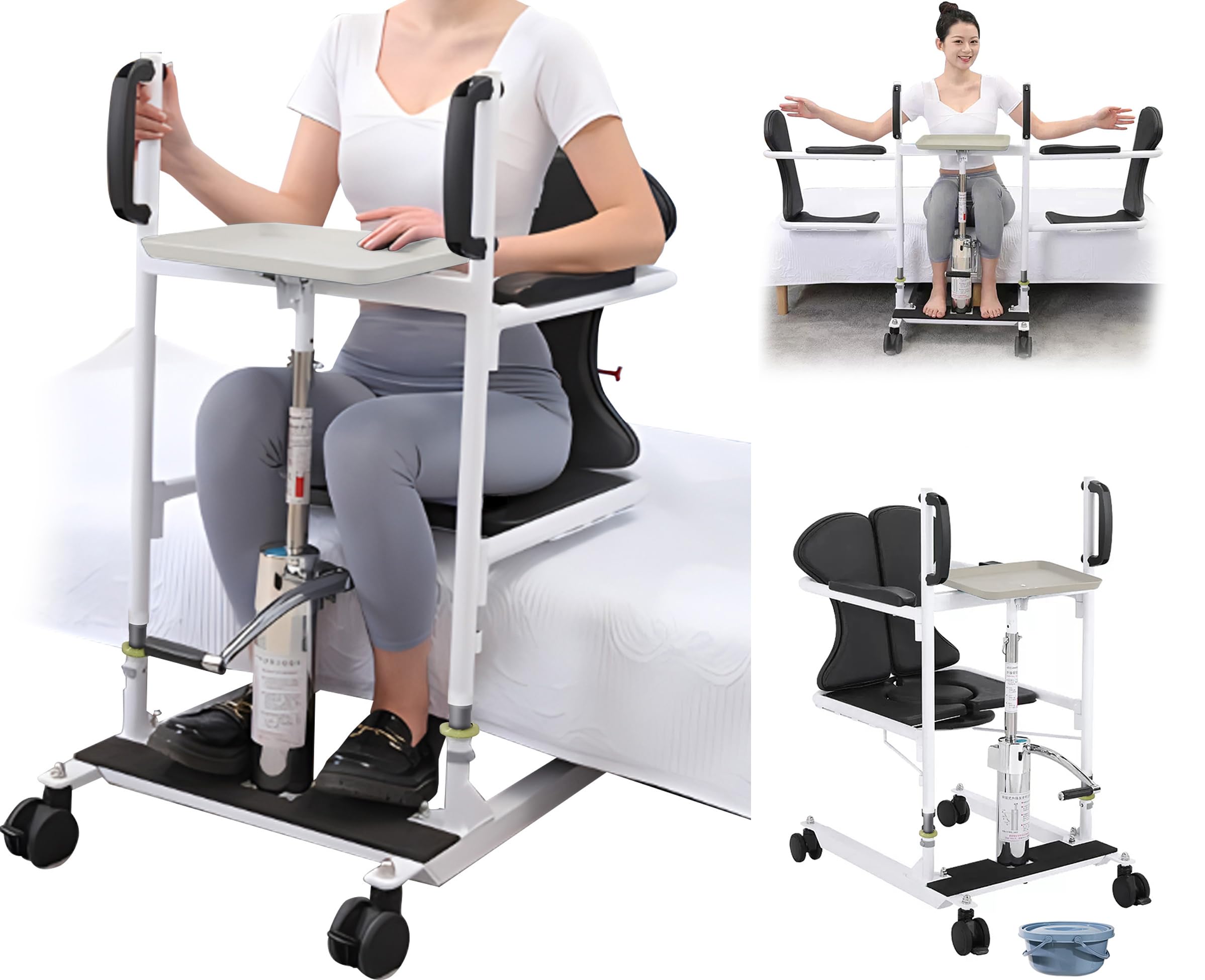 Grúa Hidráulica para Pacientes con Asiento Abatible a 180°, No para Personas con Parálisis Total, Silla de Transferencia, Silla de Ruedas con Inodoro, Elevador de Transferencia