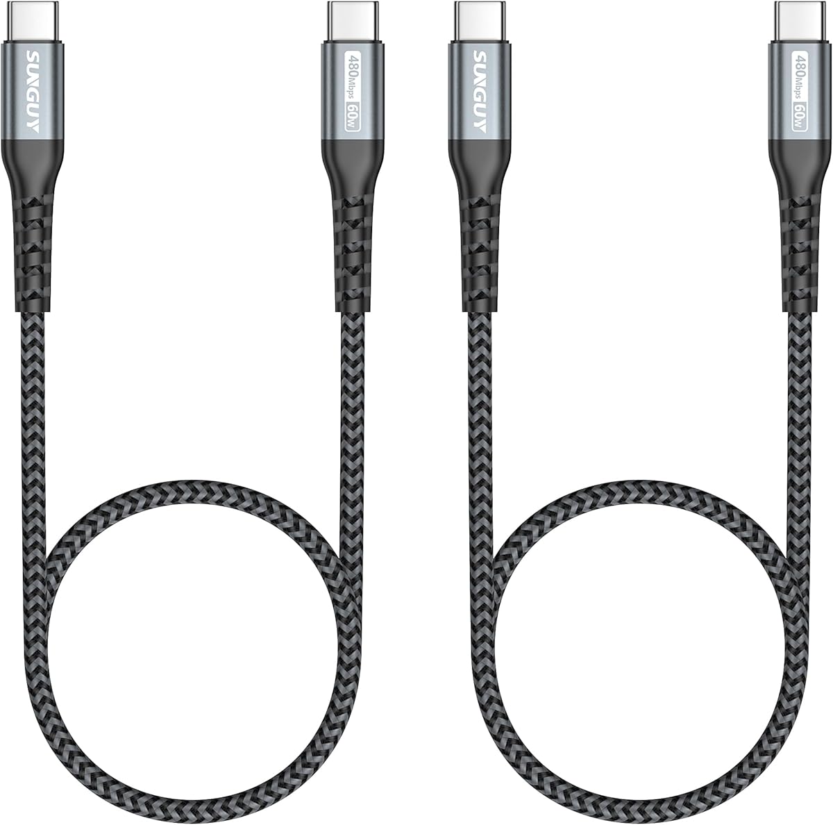 SUNGUY USB C to USB C Cable, 【1.5FT x2】 PD 60W Type C to Type C Fast Charging Cable for iPhone 15, iPad Pro 2020, MacBook Pro 2020,iPad Air 4, Samsung S20 S10 S9, Xiaomi, Pixel, Switch etc