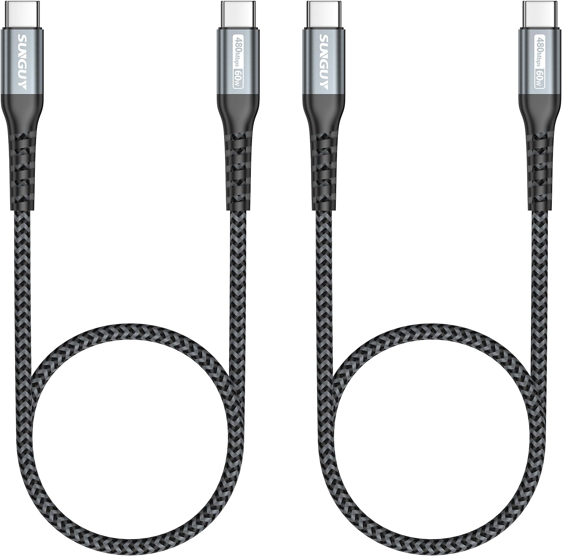 SUNGUY USB C to USB C 1.5FT [2Pack], USB C Cable 60W PD Fast Charge Type C Charger Cord Compatible for iPhone 17/16/15 Series, Samsung Galaxy S23/24 Ultra, MacBook Air/Pro, iPad Pro/Air -Grey