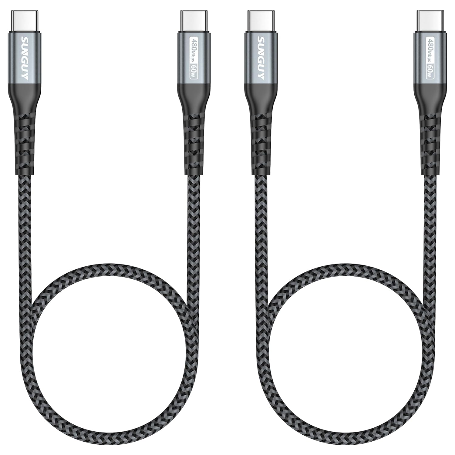 SUNGUY USB C to USB C Cable, 【1.5FT x2】 PD 60W Type C to Type C Fast Charging Cable for iPhone 15, iPad Pro 2020, MacBook Pro 2020,iPad Air 4, Samsung S20 S10 S9, Xiaomi, Pixel, Switch etc