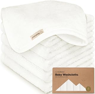 KeaBabies 6-Pack Bamboo Viscose Baby Washcloths - Ultra Soft, Absorbent 10x10 Bath Towels for Newborns, Toddlers, Sensitive Skin (White)