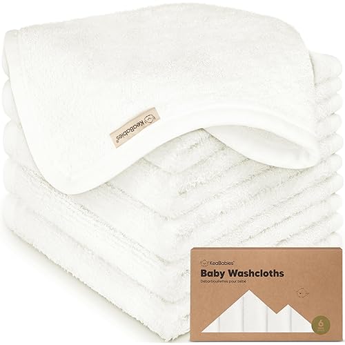 6-Pack Baby Washcloths - Soft Absorbent Viscose from Bamboo Wash Cloths for Babies, Kids, Toddlers, Infant, Newborn Bath Towels, Gentle on Sensitive Skin, 10x10 Reusable Face Towels (White)
