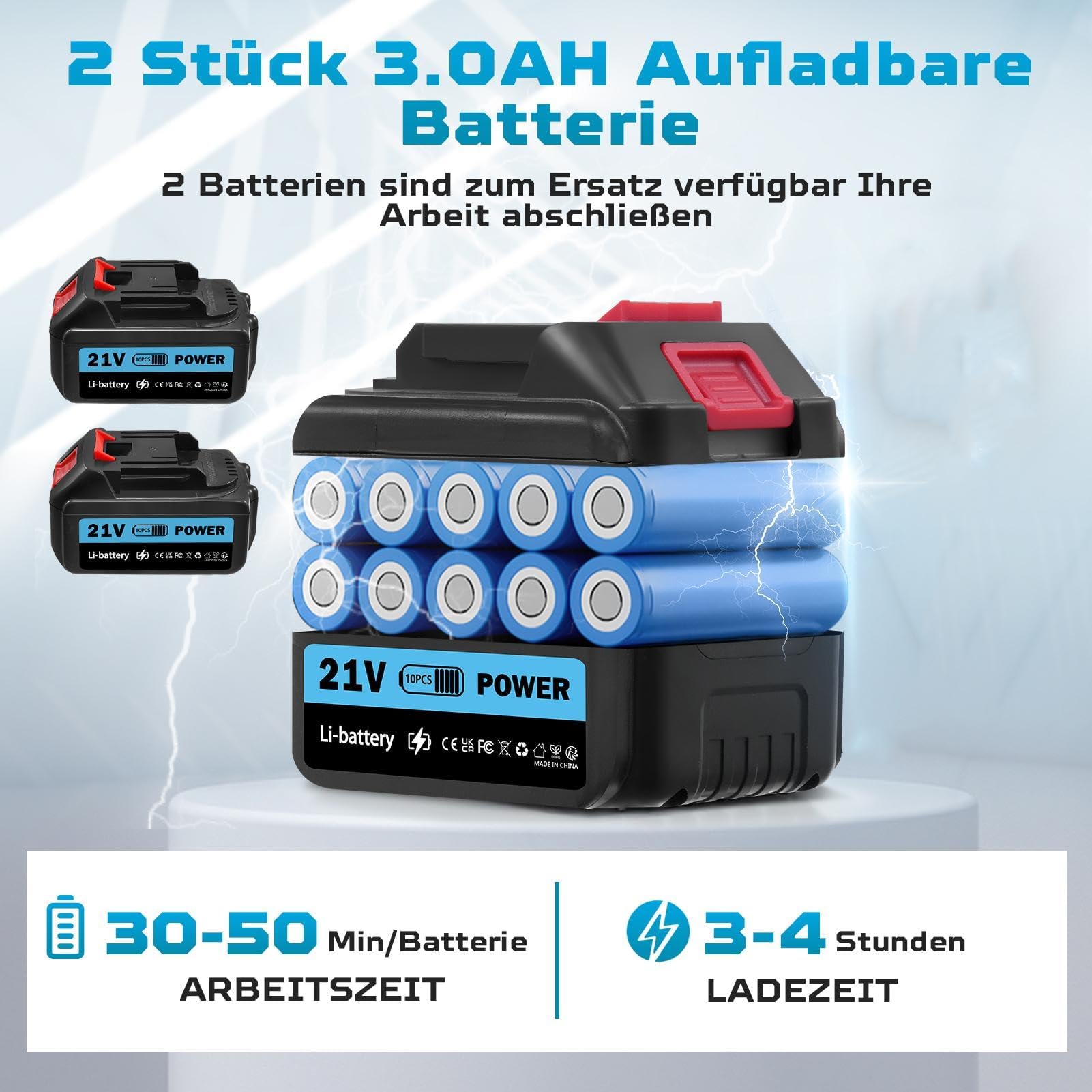 Nettoyeur Haute Pression sans Fil, 120bar 21V 3.0Ah Nettoyeur Haute Pression sur Batterie avec 6 en 1 Buse, 5M Nettoyeur Haute Pression Portable pour Jardin, Voiture, Terrasse, Fenêtre