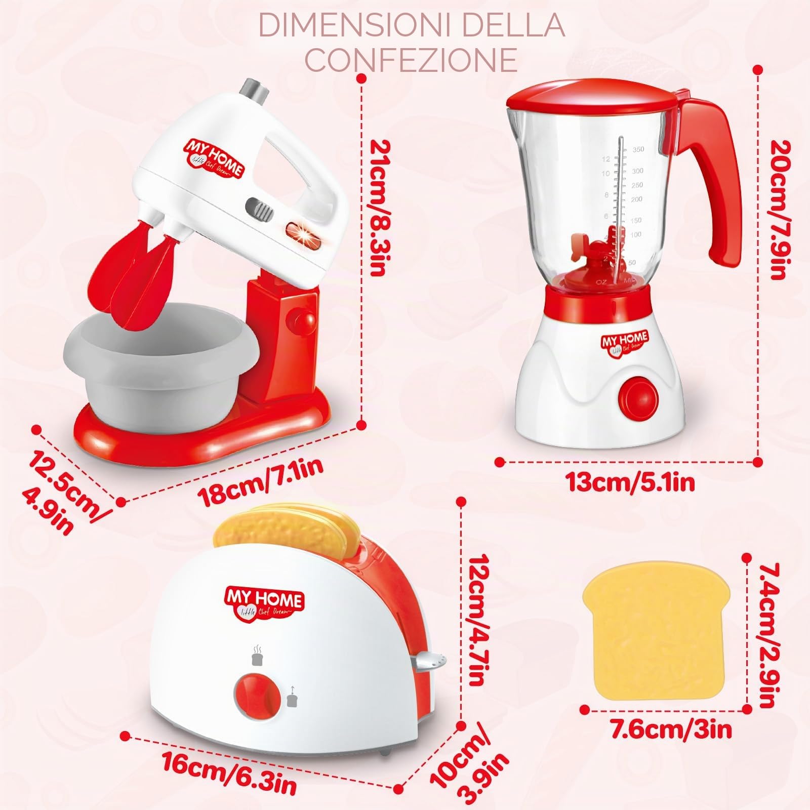 deAO Kit da Cucina con Mixer, Frullatore, Tostapane, con Luci e Suoni