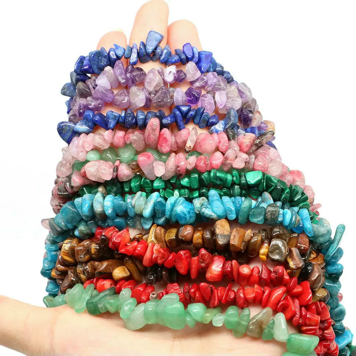 Cuentas irregulares de grava de forma libre, piedra natural, malaquita, amatista, gema, para hacer joyas, collares y pulseras, 16 pulgadas, fluorita, 10 unidades (aprox. 32 pulgadas)