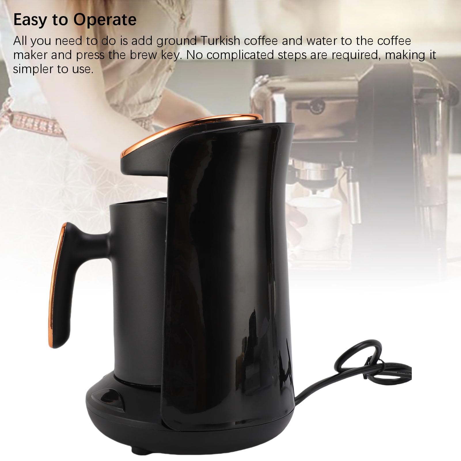600-W-Kaffeemaschine, 600-Watt-elektrische Türkische Maschine, 4 Tassen Brühkapazität mit Überlaufschutz, Akustischer Alarm (EU-Stecker 220 V)