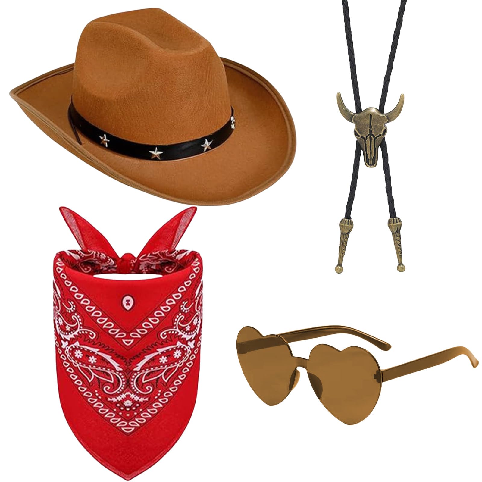SSKHE Kit d'accessoires de déguisement western cowboy, Tenue de cowboy unisexe pour Halloween, carnaval et fêtes de cosplay | Accessoires essentiels de cowboy