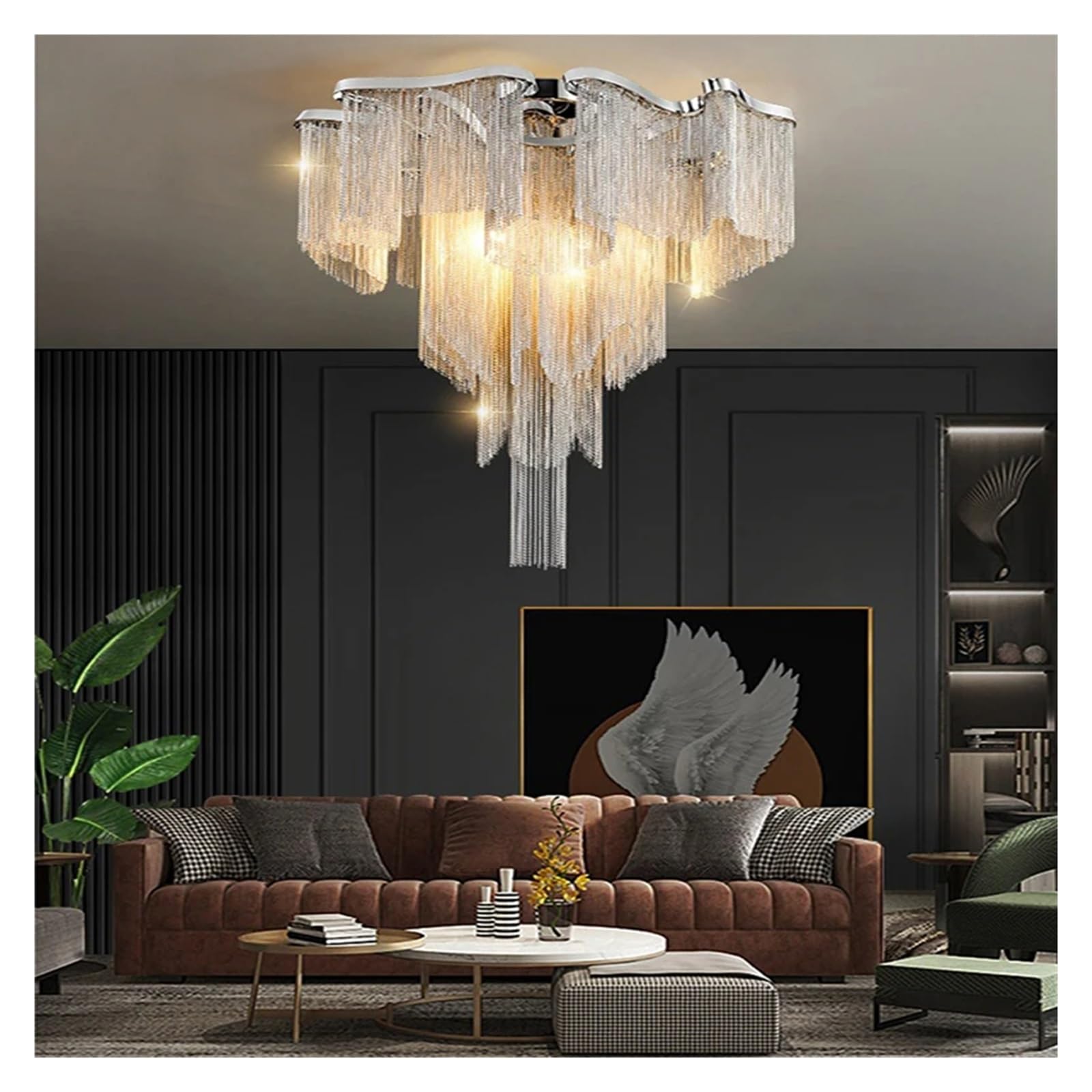 Luxury Gold Aluminum Chain Ceiling Lights LED Lamps Compatible with Living Room Decor Home