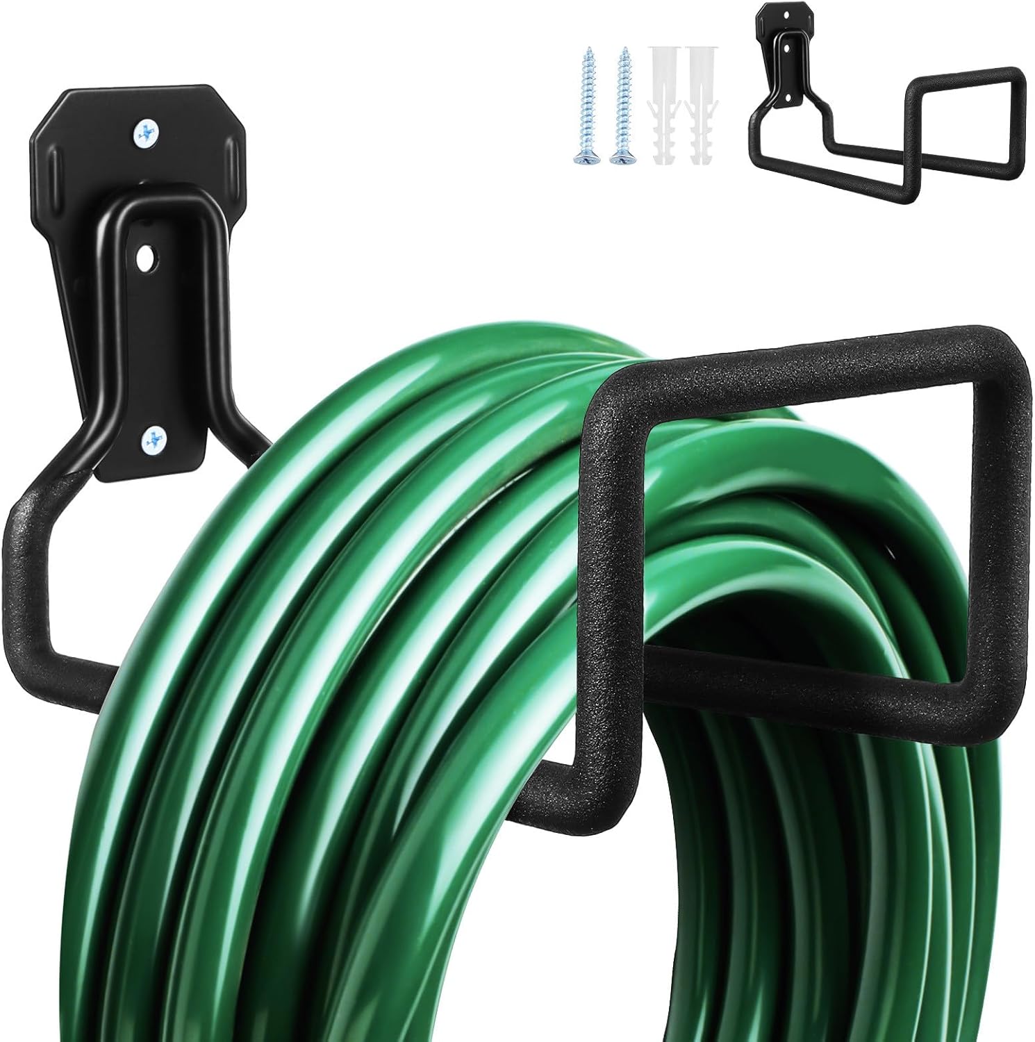 Zerodeko Heavy Duty Metal Garage Hooks 2pcs with 3-Hole Mounting, Tool Organizer and Extension Cord Holder for Wall Storage and Outdoor Hose Hanging