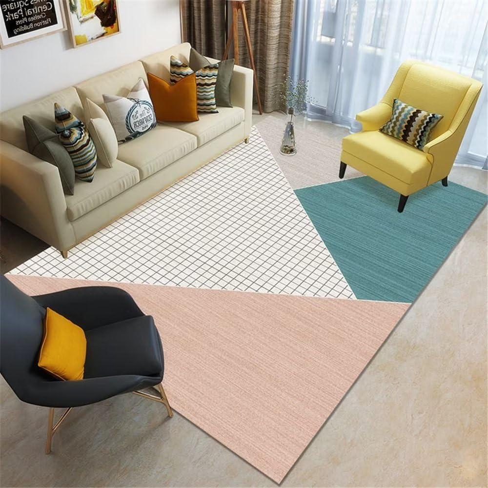 Tapis sol bleu géométrique ultra durable 200x300cm à carreaux pour grand espace