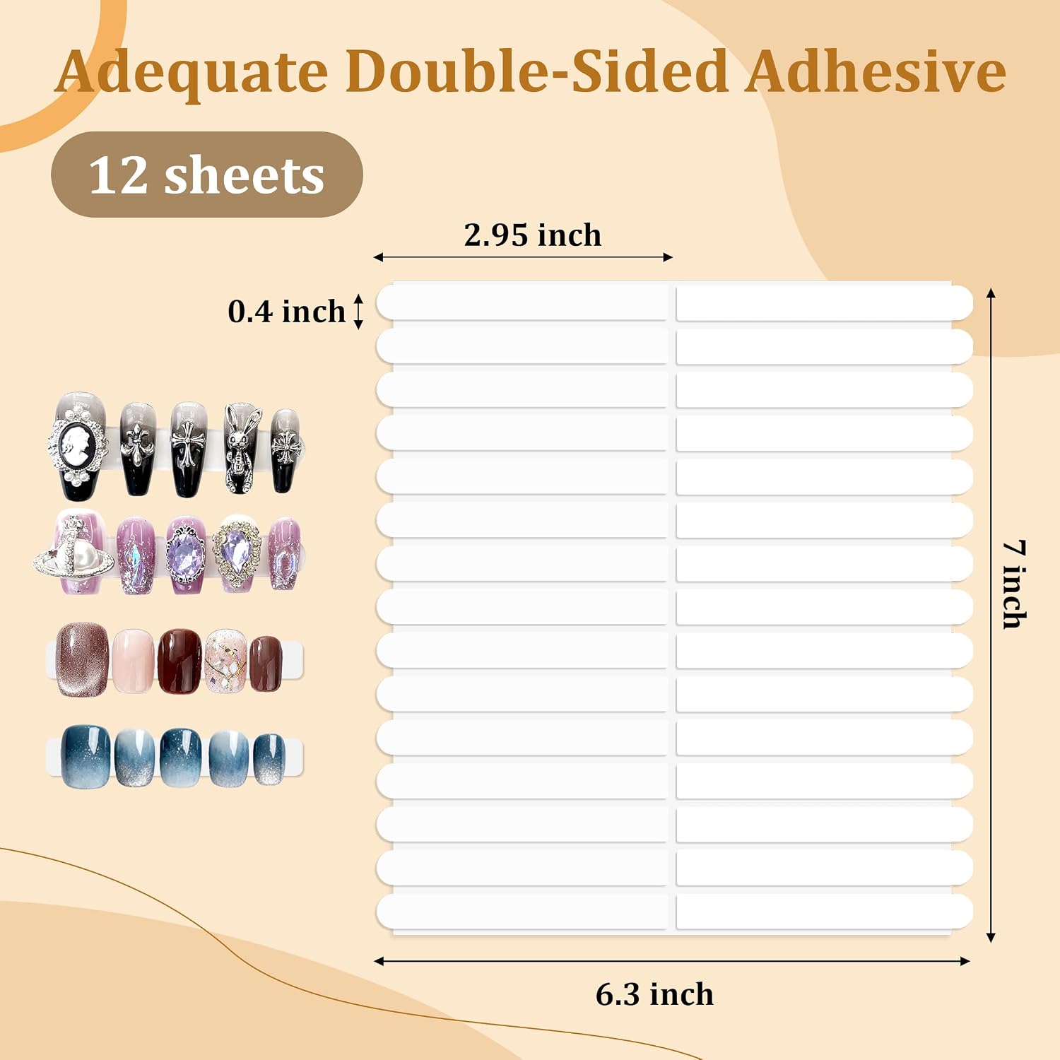 Double Sided Nail Tape for Press on Nails Salon Display | 12 Sheets Double Sided Nail Tape with tweezers, nail tape for press-on business salon display nail stand home DIY