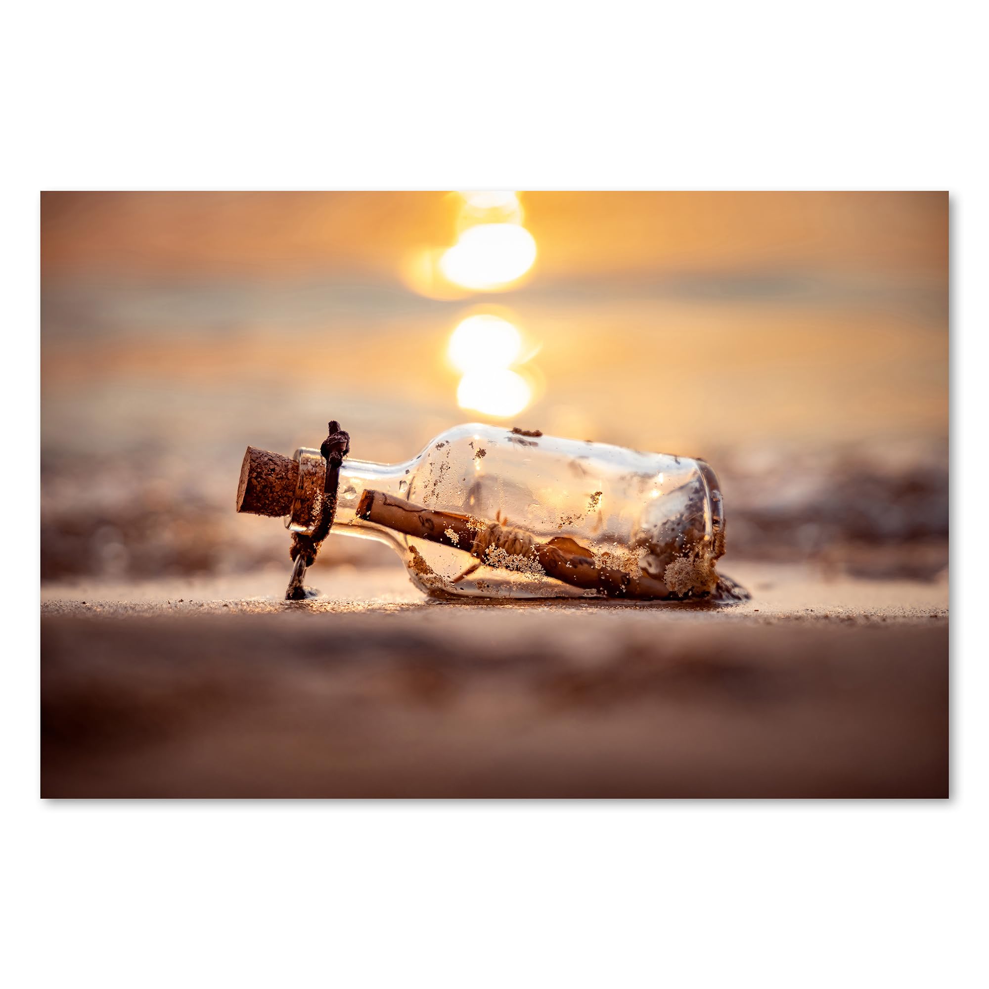 Postereck - 3872 - Messaggio in bottiglia, bottiglia spiaggia mare sole onda - Decorazione da Parete, Stampa Artistica, Arredamento Interni, Quadri - Tela - 100,0 cm x 75,0 cm