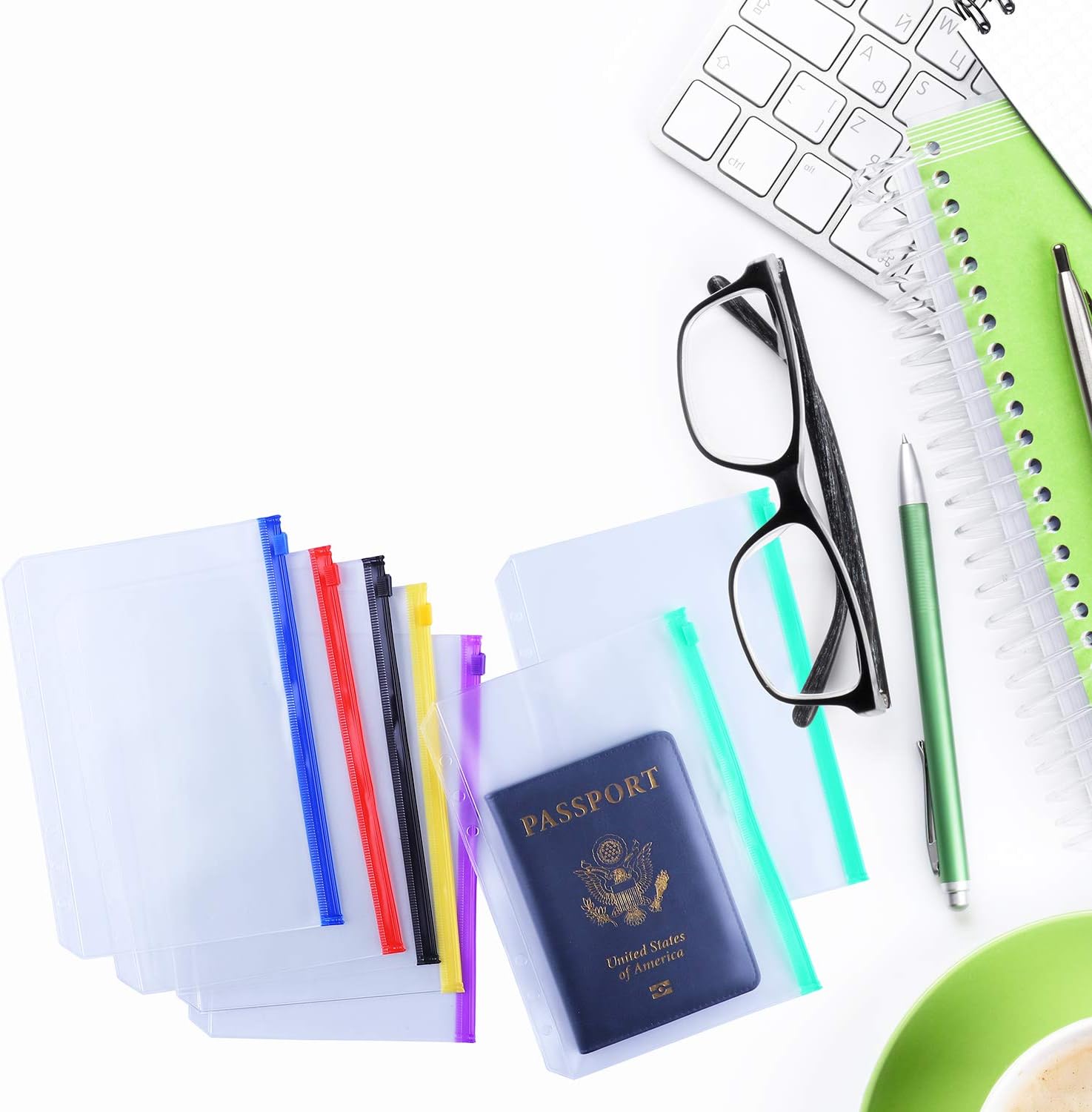Antner 12PCS Binder Pockets A5 Size 6 Holes Zipper Binder Pouch Folders for 6-Ring Notebook Binder Loose Leaf Bags, Waterproof PVC Pouch Document Filing Bags, Multicolor : Office Products