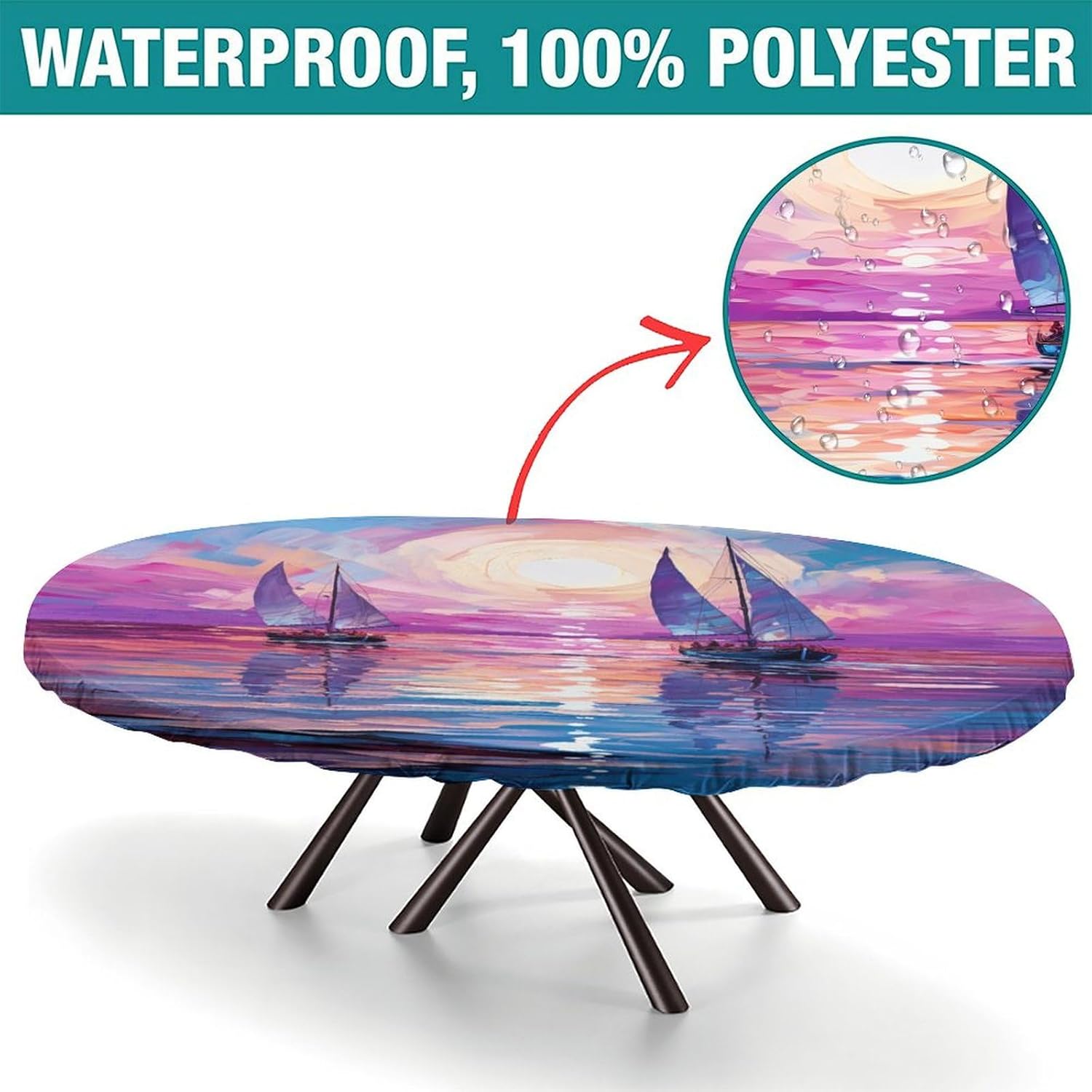 River Purple Print Oval Tablecloths Stain and Wrinkle Resistant Washable Large Oval Tablecloth Oval Table Cover for Dining Camping Indoor and Outdoor Fits for 48 x 68 Oval Table