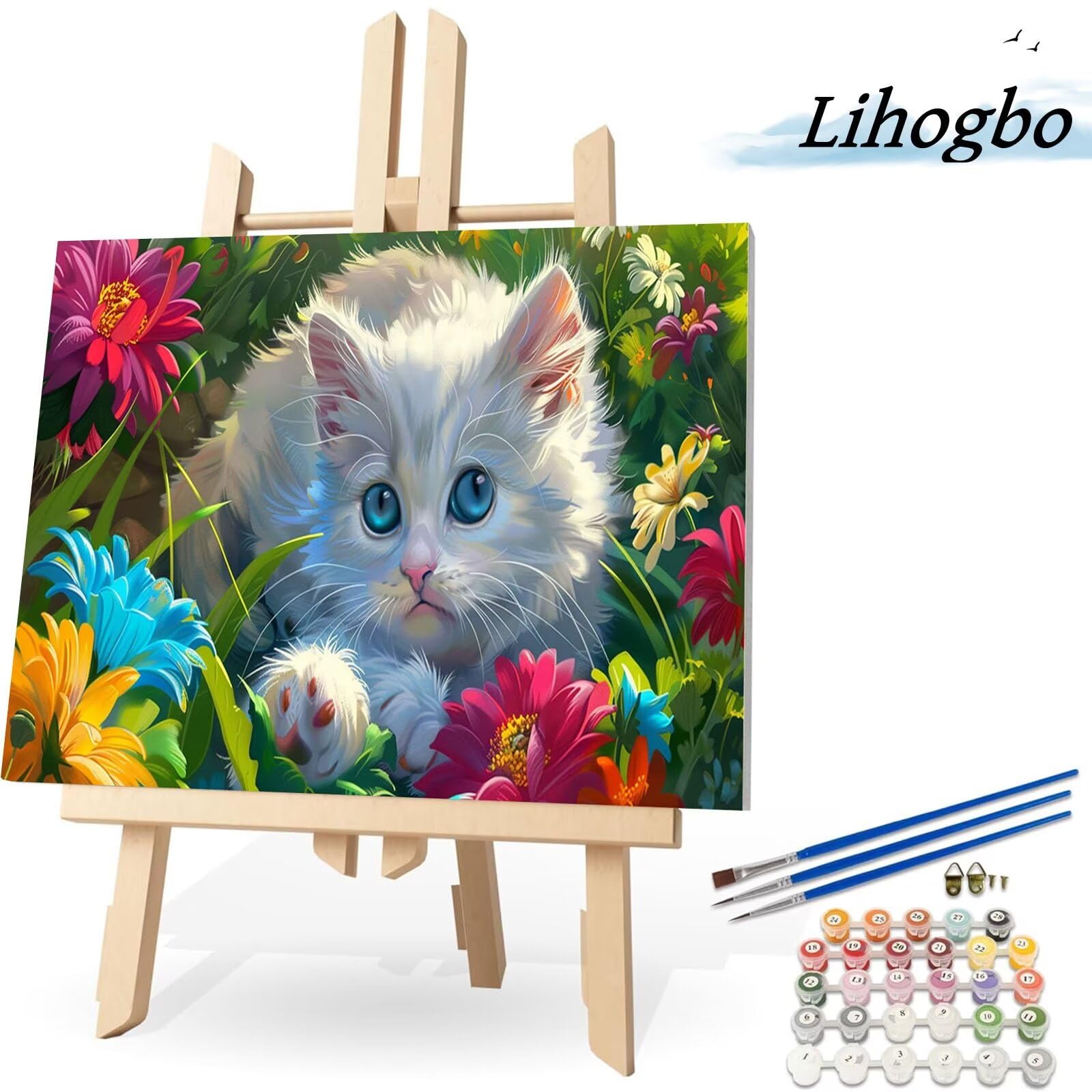 Dipingere con i Numeri Adulti, Gatto Kit di Pittura Acrilica Fai-da-Te per Adulti Principianti, 110x60cm Paint by Numbers Adulti con Pennelli Pittura a Pigmento Acrilico, Senza Cornice (Margherita)