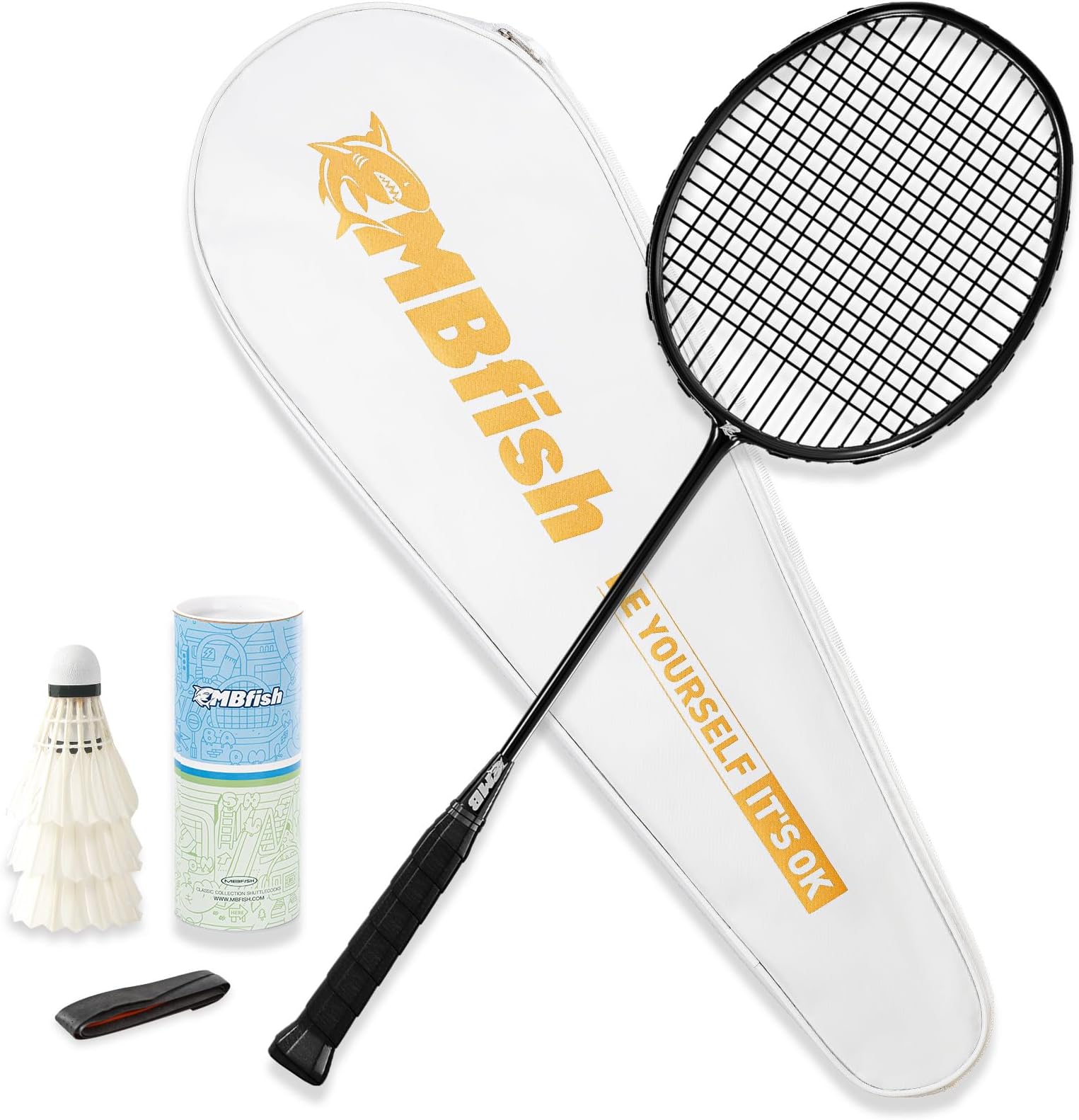 Badminton Racket Set with 1 Carbon Fiber Racquet, 3 Shuttlecocks, 2 Replacement Grip Tapes and 1 Badminton Bag - Perfect for Outdoor Games and Gym 5U