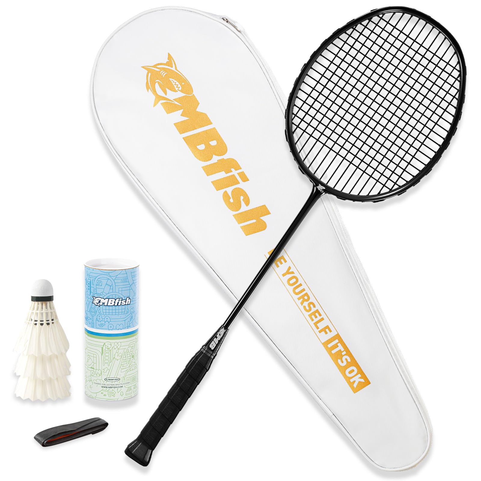 Badminton Racket Set with 1 Carbon Fiber Racquet, 3 Shuttlecocks, 2 Replacement Grip Tapes and 1 Badminton Bag - Perfect for Outdoor Games and Gym 5U