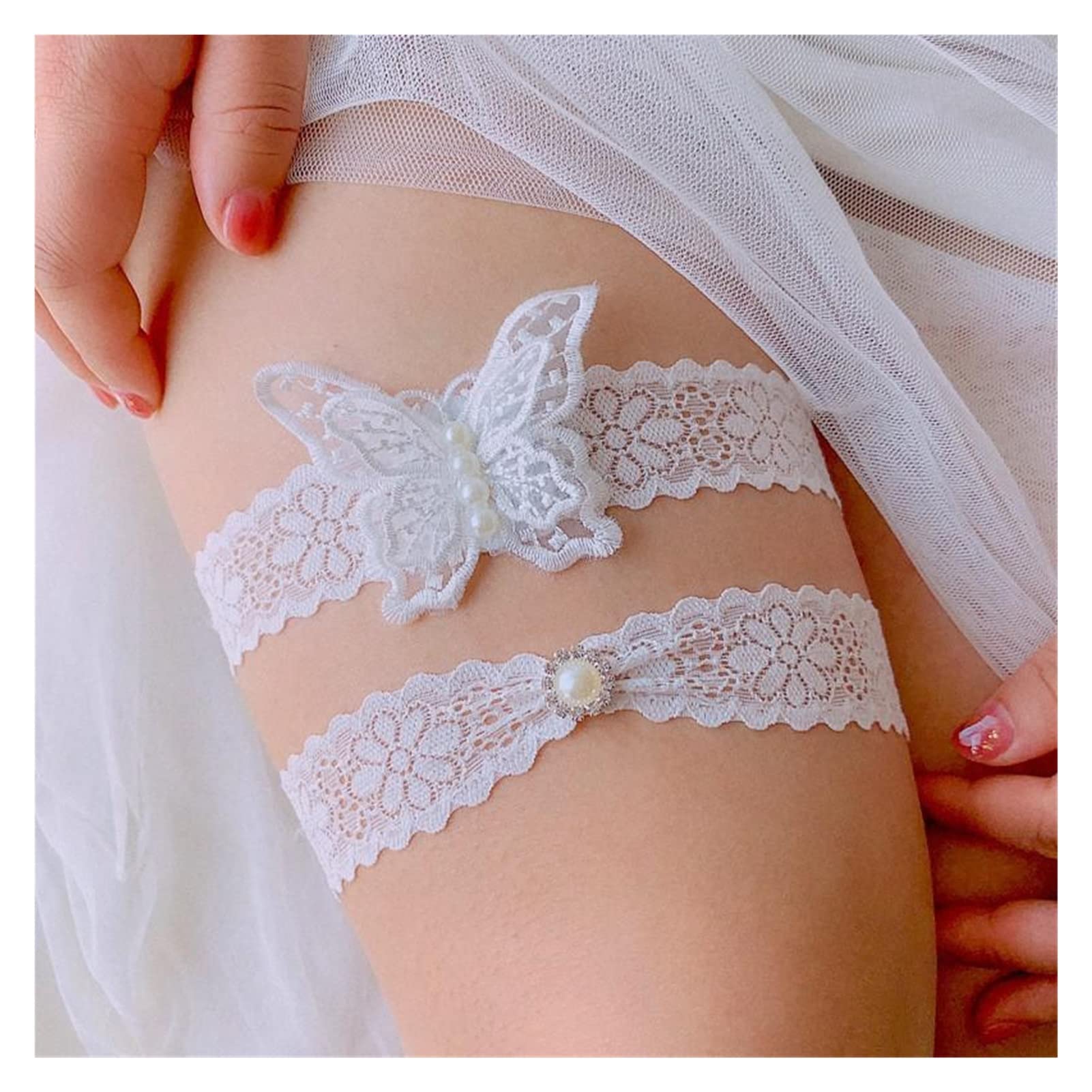 BAtlam Sposa Sexy Fiore di Pizzo Reggicalze da Sposa Reggicalze da Sposa Reggicalze Accessori da Sposa da Donna (Color : W37 White, Size : 40-60CM) (W39 B 40) (W39 B 40)