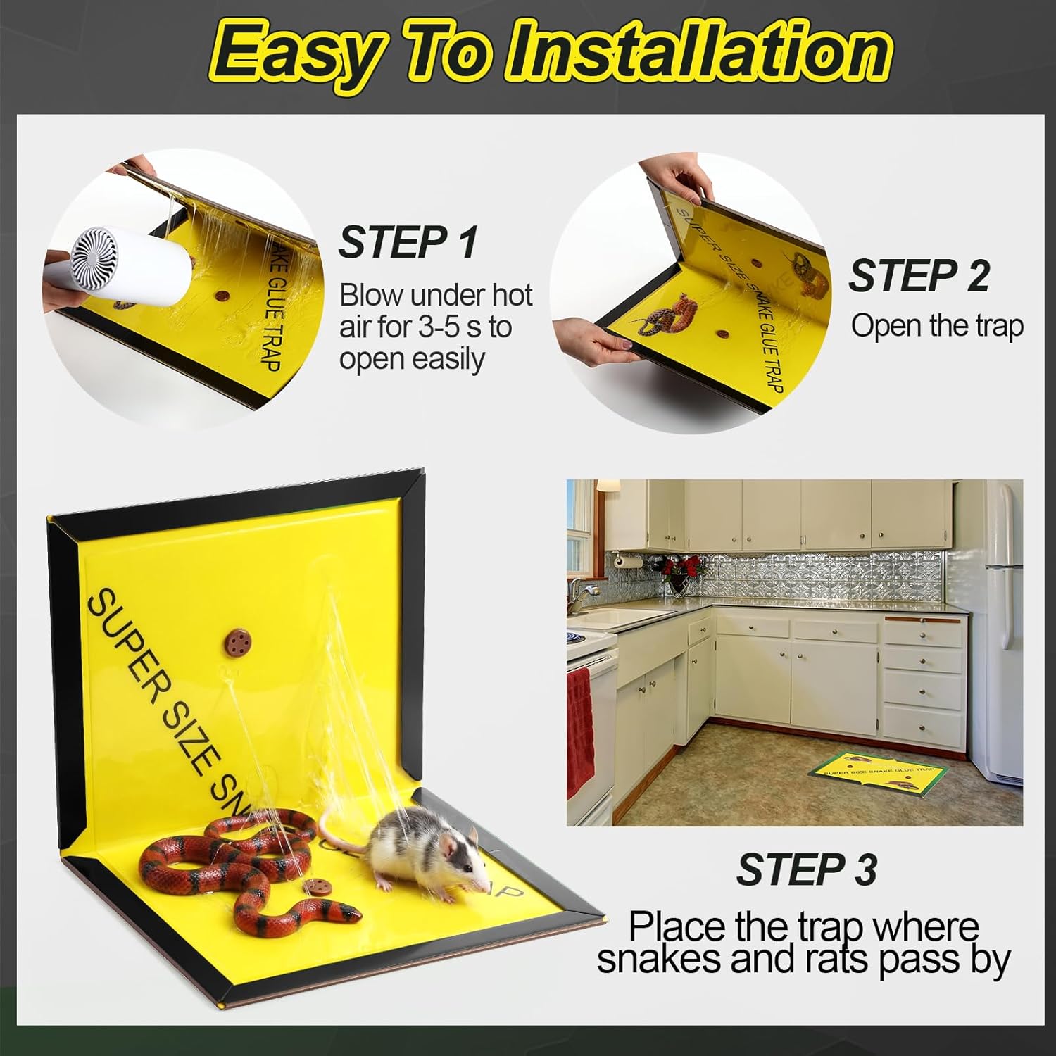 12 Packs Large Snake Glue Traps with Enhanced Stickiness 10" x 16" Baited Snakes Mice Rat Sticky Traps Pad Glue Boards for House Indoor Outdoor Pest Control Mice Rats, Easy Installation
