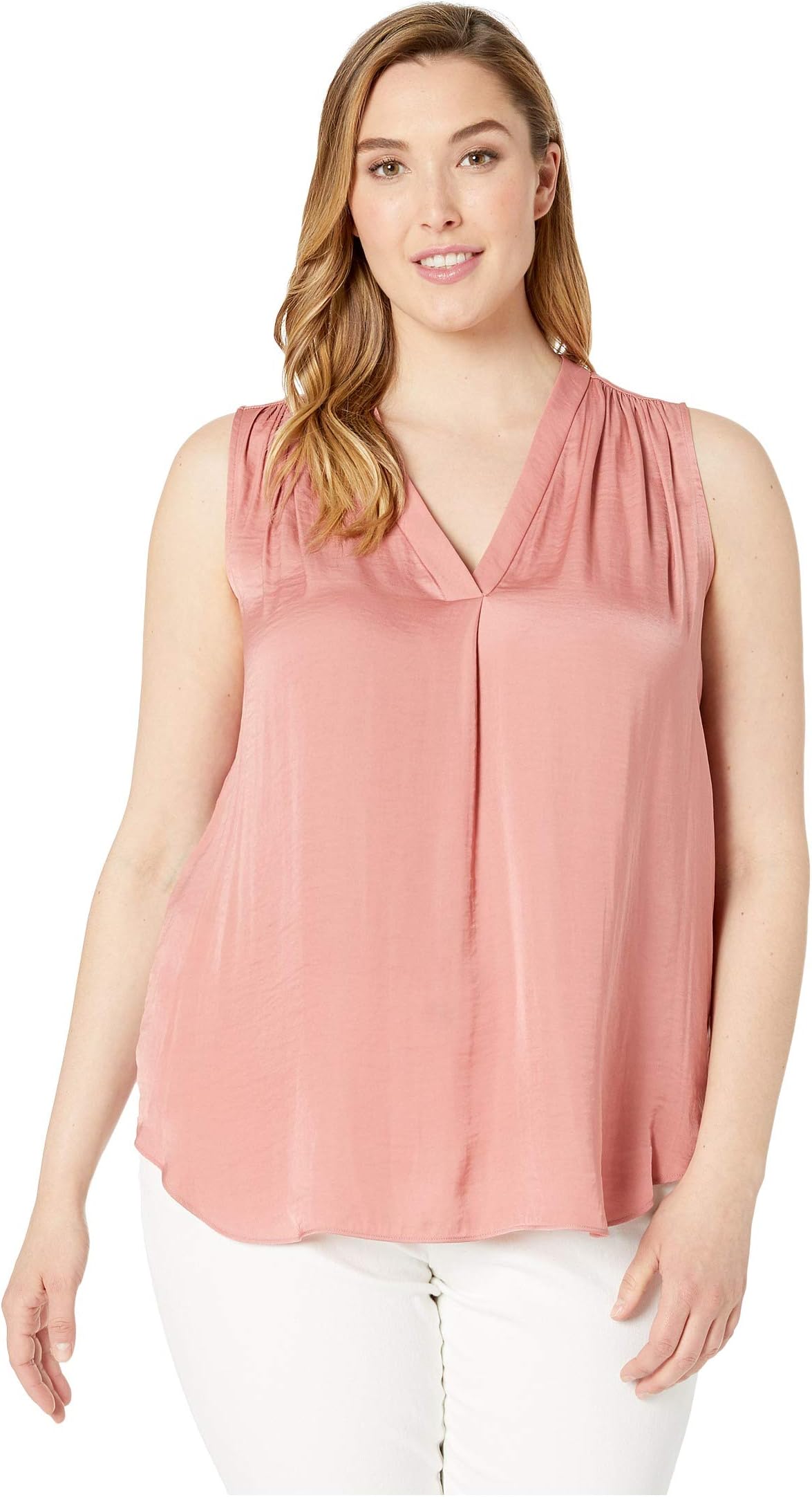Plus Size Sleeveless V-Neck Rumple Blouse