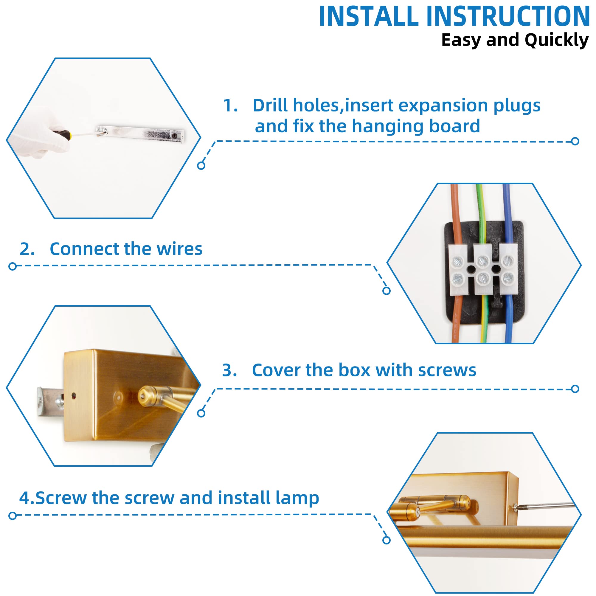 60cm 12W Lámpara De Pared Con Espejo De Baño Iluminación De Imagen y Exhibición LED Aplique De Pared Con Interruptor y Portalámparas Giratorio Latón Pulido Lámpara De Lectura De Cabecera