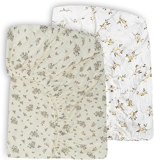 Ultra Soft Muslin Crib Sheets for Baby, Premium Breathable Organic Cotton Crib Fitted Sheet for 52’’x28’’Standard Crib and Toddler Mattress.2 Pack Flower Pattern