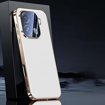 for Oppo Find X9 Pro Case, Luxury Skin-Feel Leather Phone Case with Gold Plated Frame & Full Camera Protection Cover